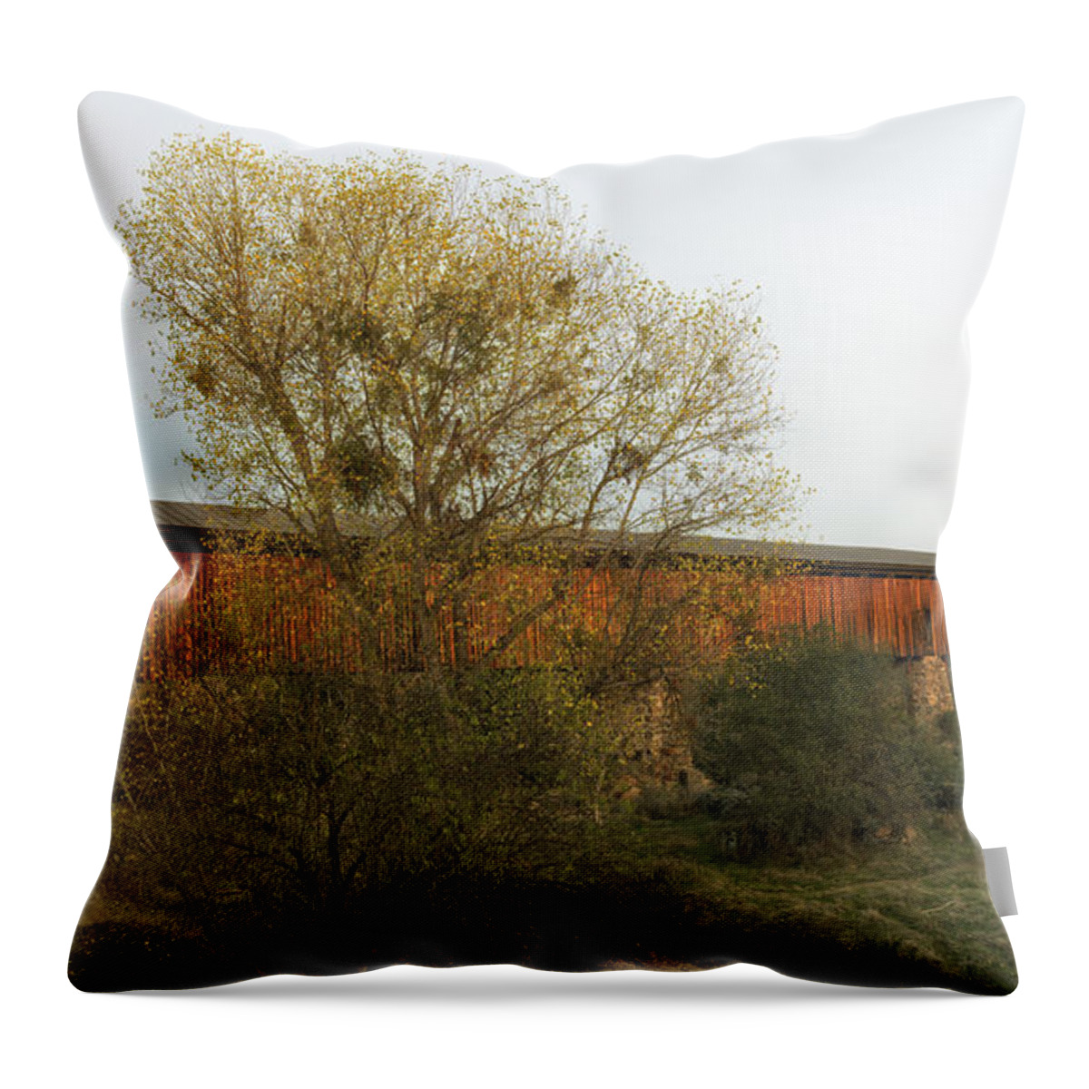 Knights Ferry Bridge Throw Pillow featuring the photograph Knights Ferry Wooden Bridge - California by Mountain Dreams