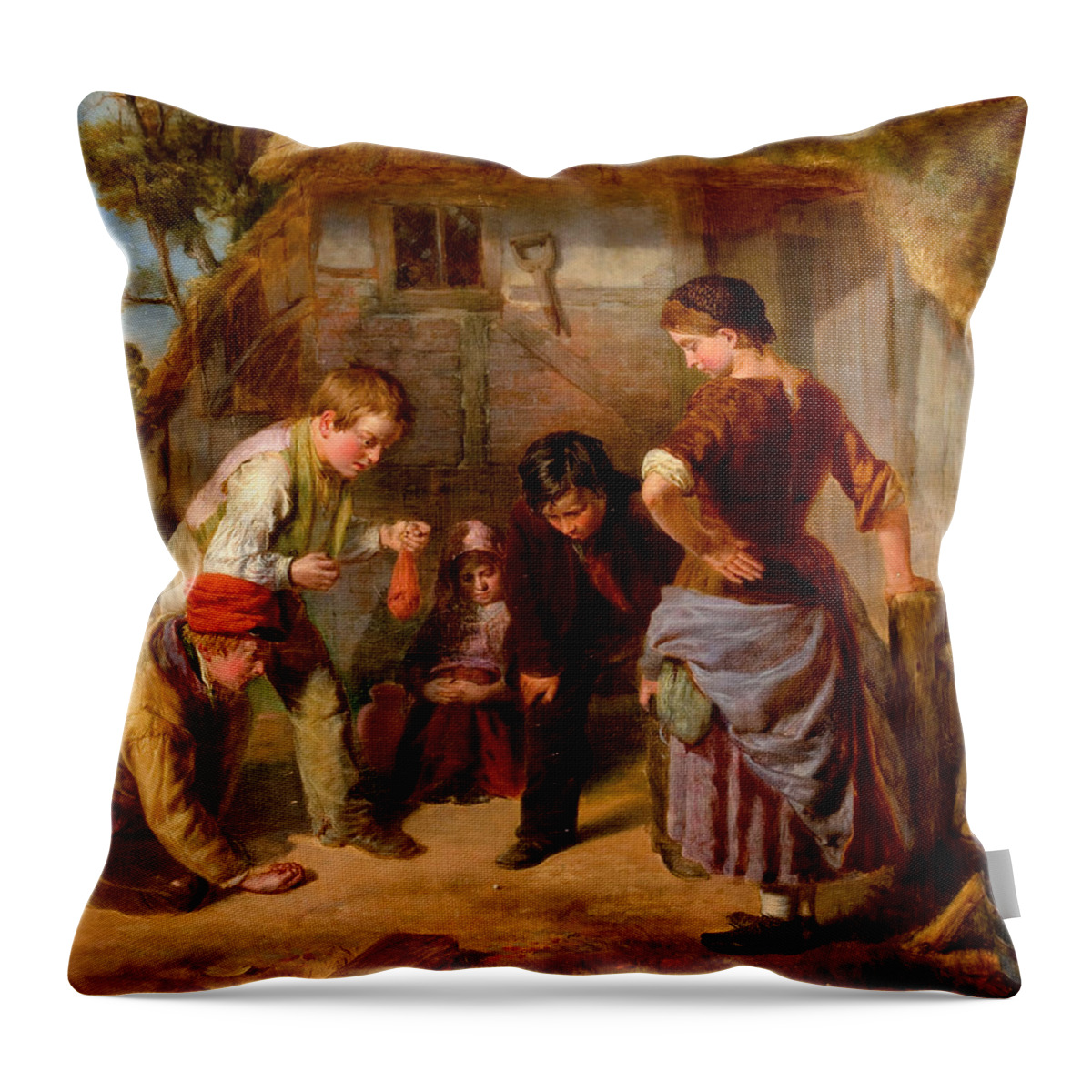 William Henry Knight Throw Pillow featuring the painting Knuckle Down by William Henry Knight