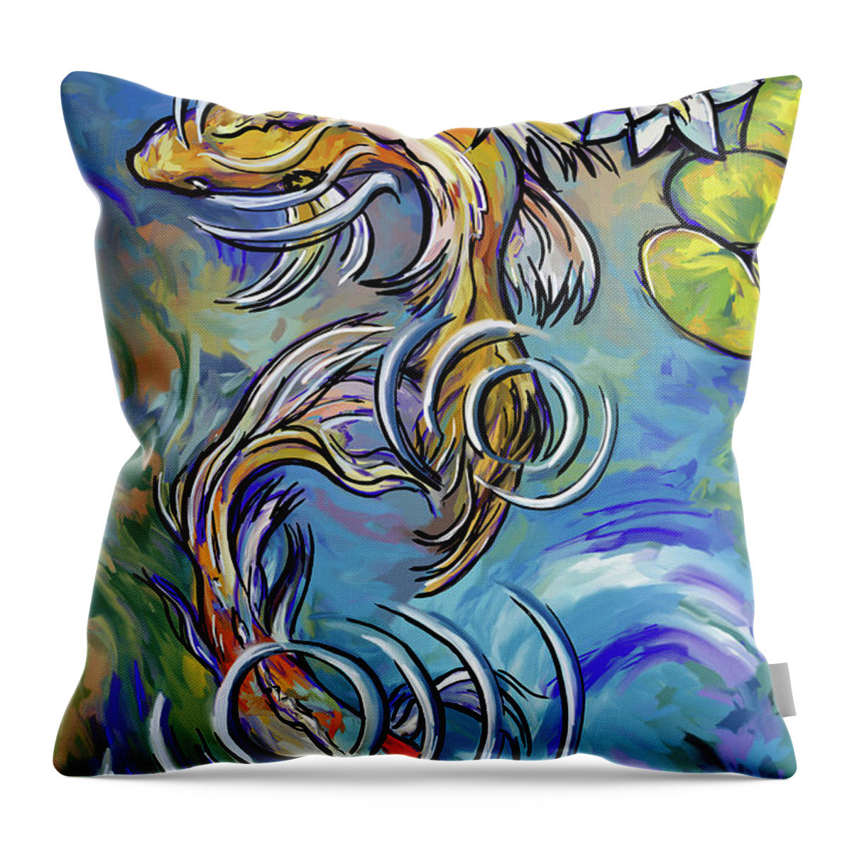 Koi Fish. Goldfish Throw Pillow featuring the painting Koi Fish by Tim Gilliland