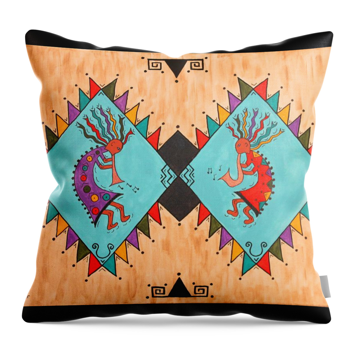 Yellow Throw Pillow featuring the painting Kokopelli Jammin by Susie WEBER