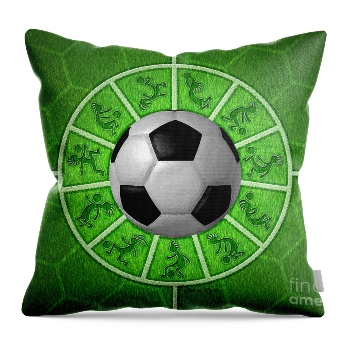 Soccer Throw Pillow featuring the digital art Kokopelli Soccer by Chris Rhynas