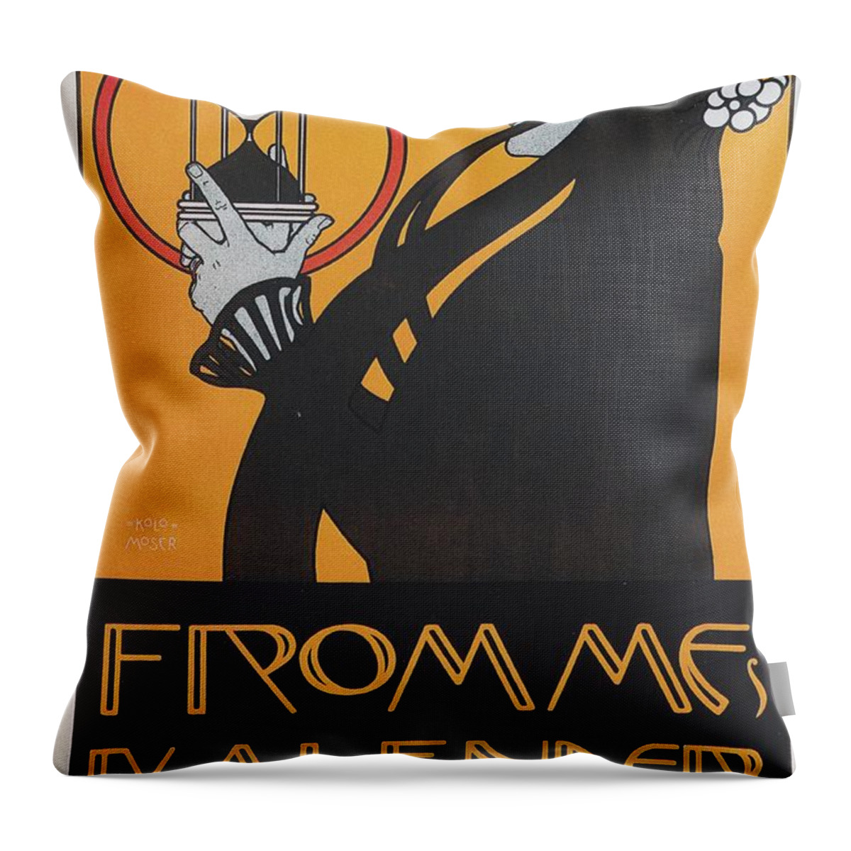 Poster Throw Pillow featuring the painting Koloman Moser Plakat fur Frommes Kalender 1899 by Vincent Monozlay
