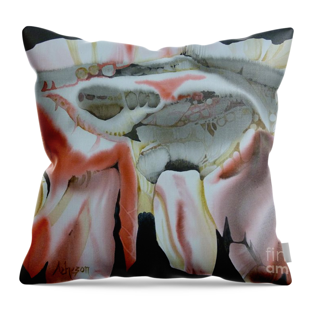 Watercolour Throw Pillow featuring the painting Kommodo #1 by Donna Acheson-Juillet