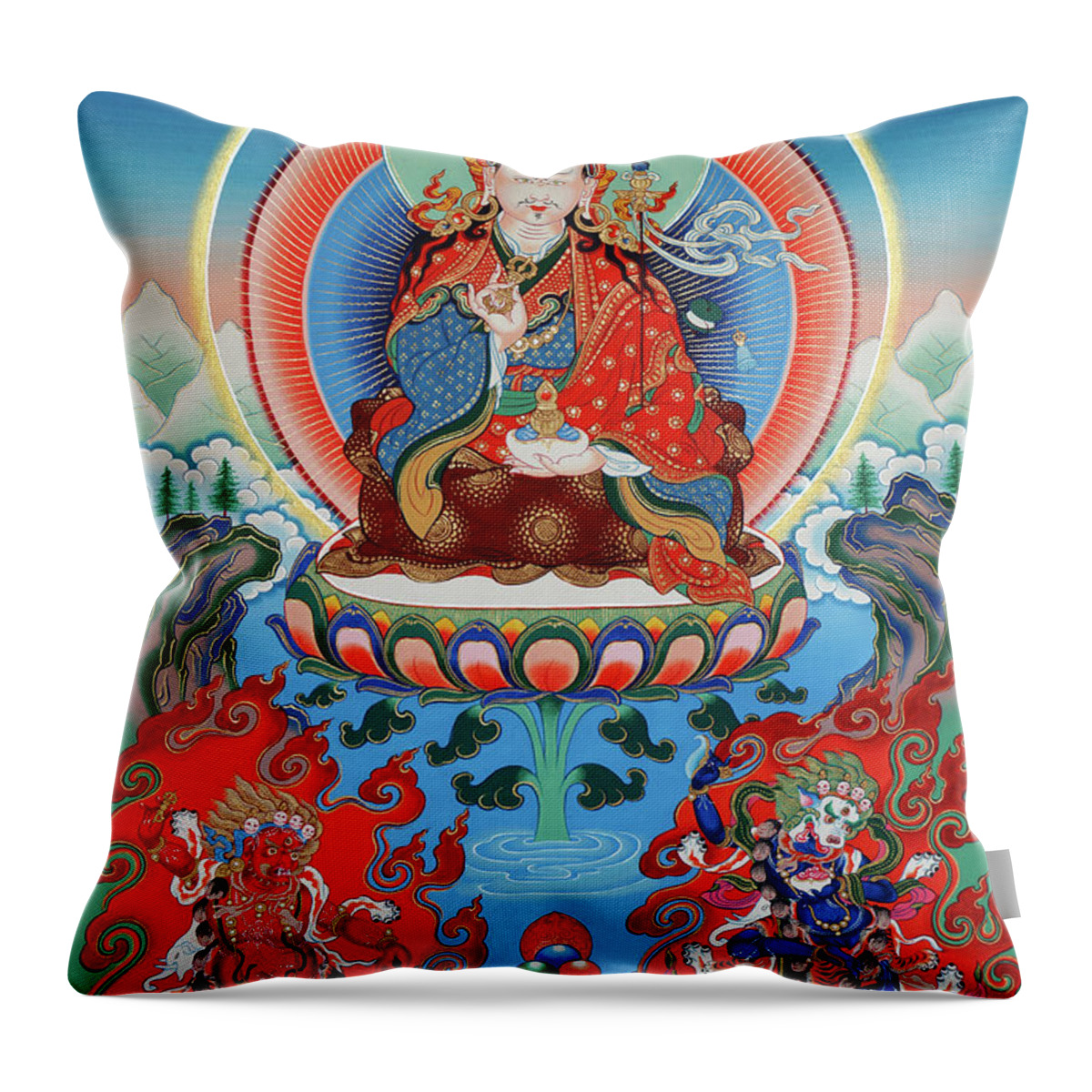 Padmasambhava Throw Pillow featuring the painting Konchok Chidu by Sergey Noskov