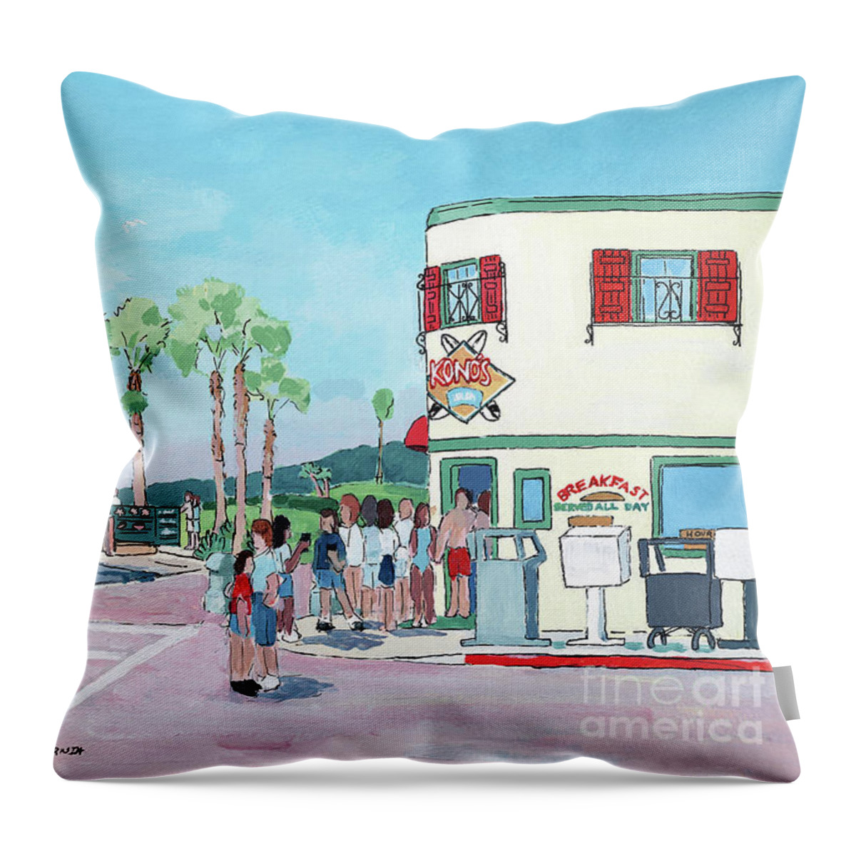 Konos Throw Pillow featuring the painting Konos Pacific Beach San Diego California by Paul Strahm