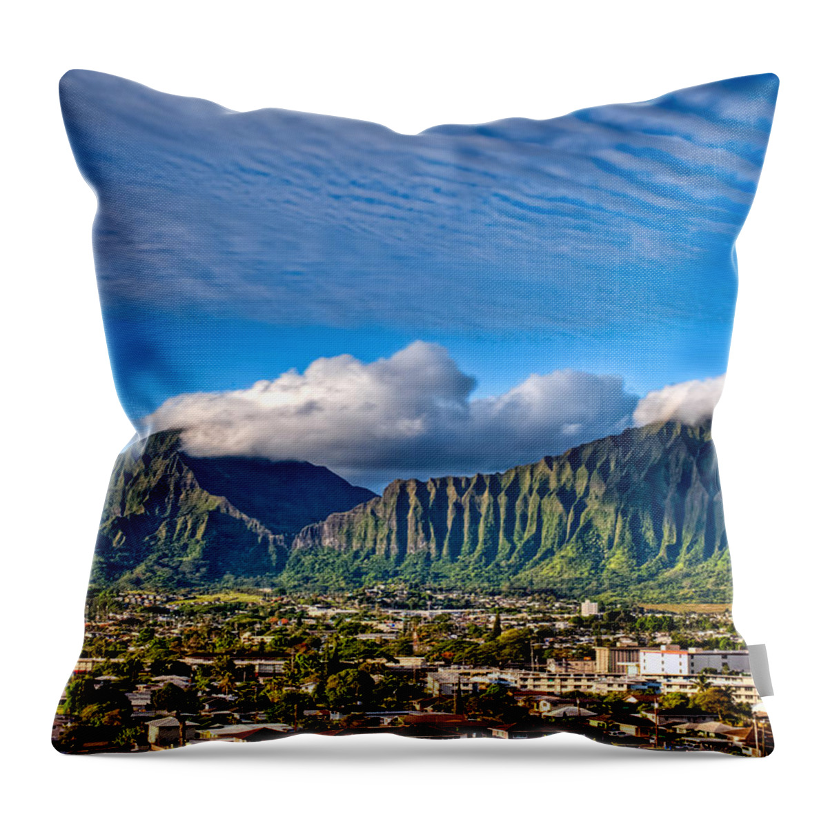 Hawaii Throw Pillow featuring the photograph Koolau and Pali Lookout from Kanohe by Dan McManus