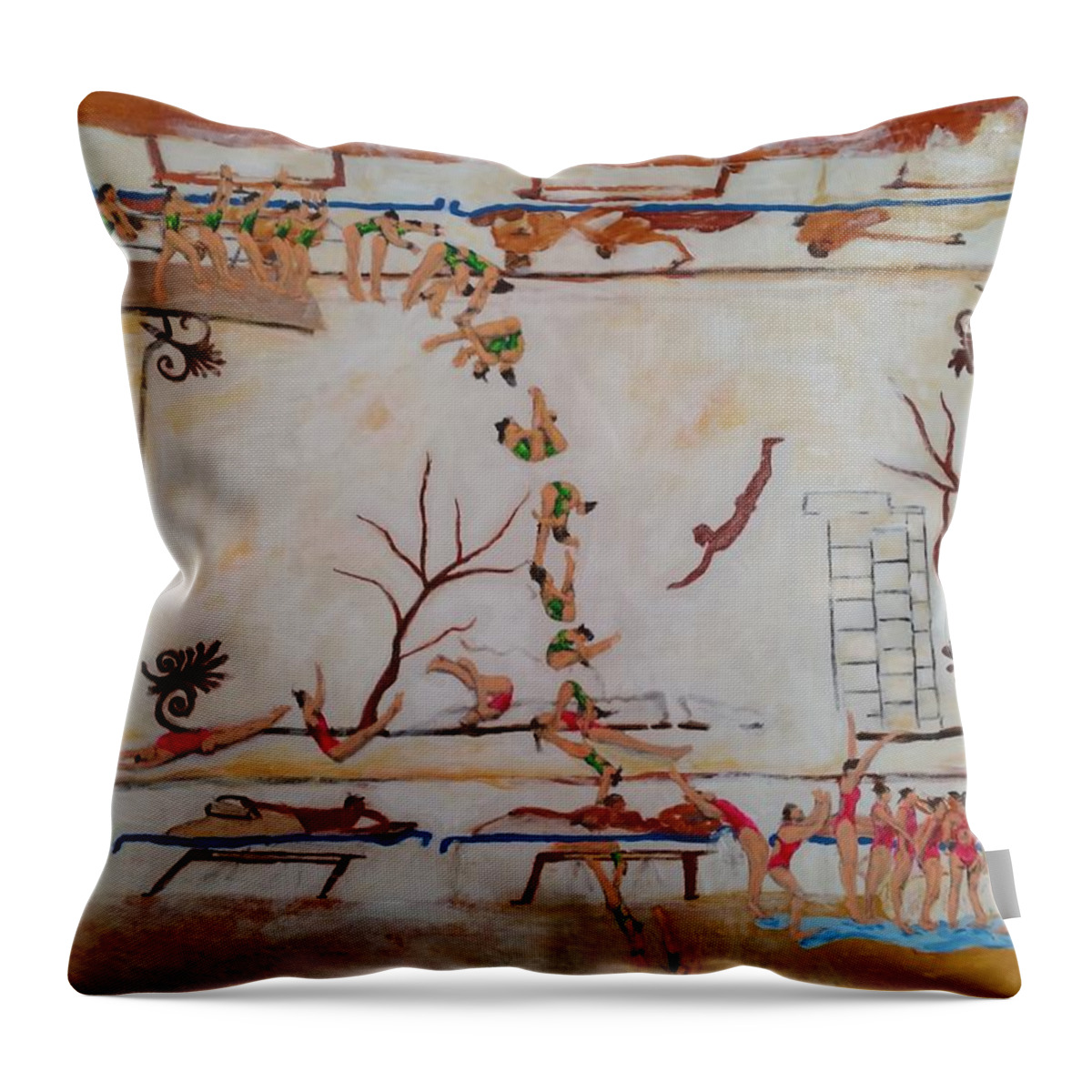 Tree Throw Pillow featuring the painting Kottabos by Bachmors Artist