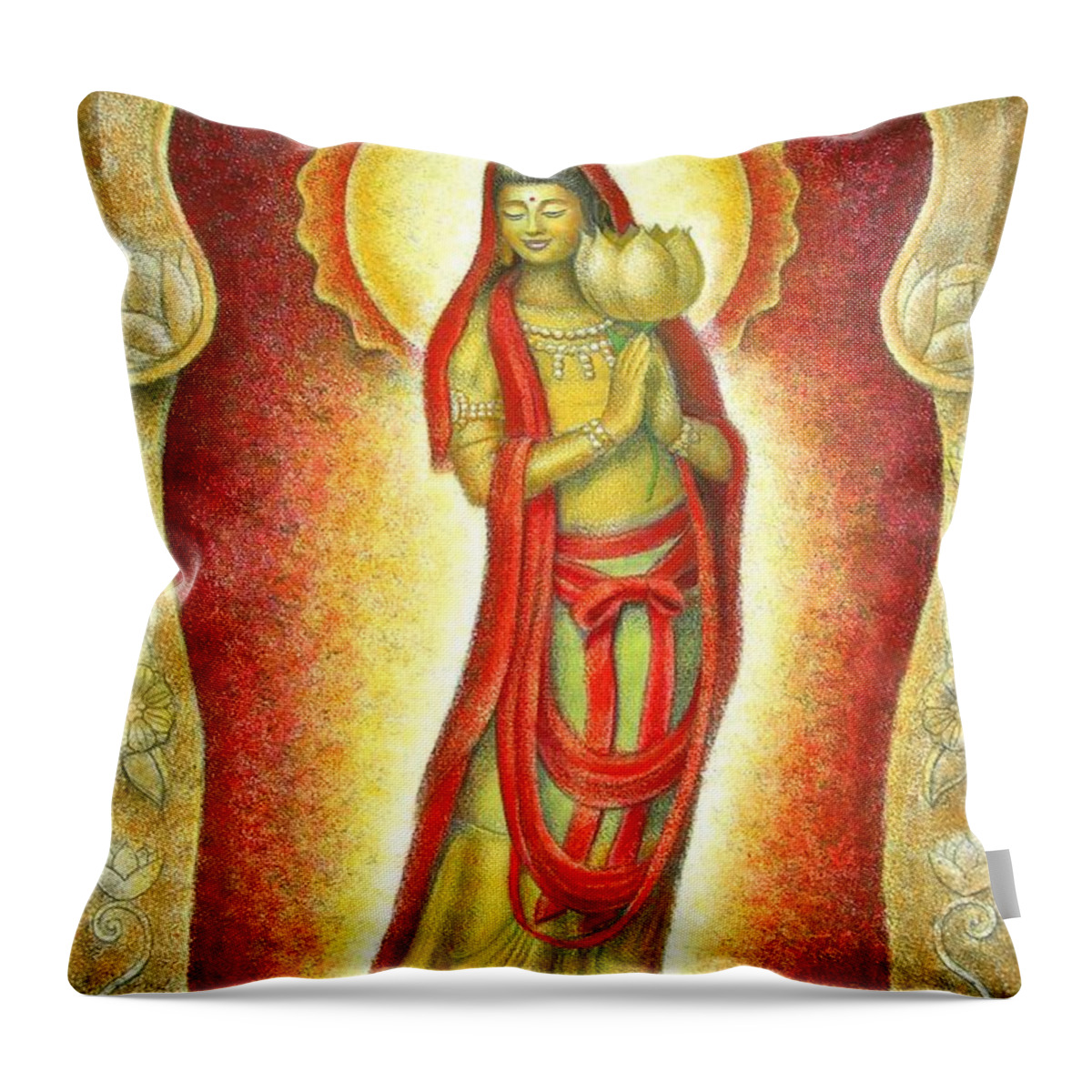 Kuan Yin Throw Pillow featuring the painting Kuan Yin Lotus by Sue Halstenberg