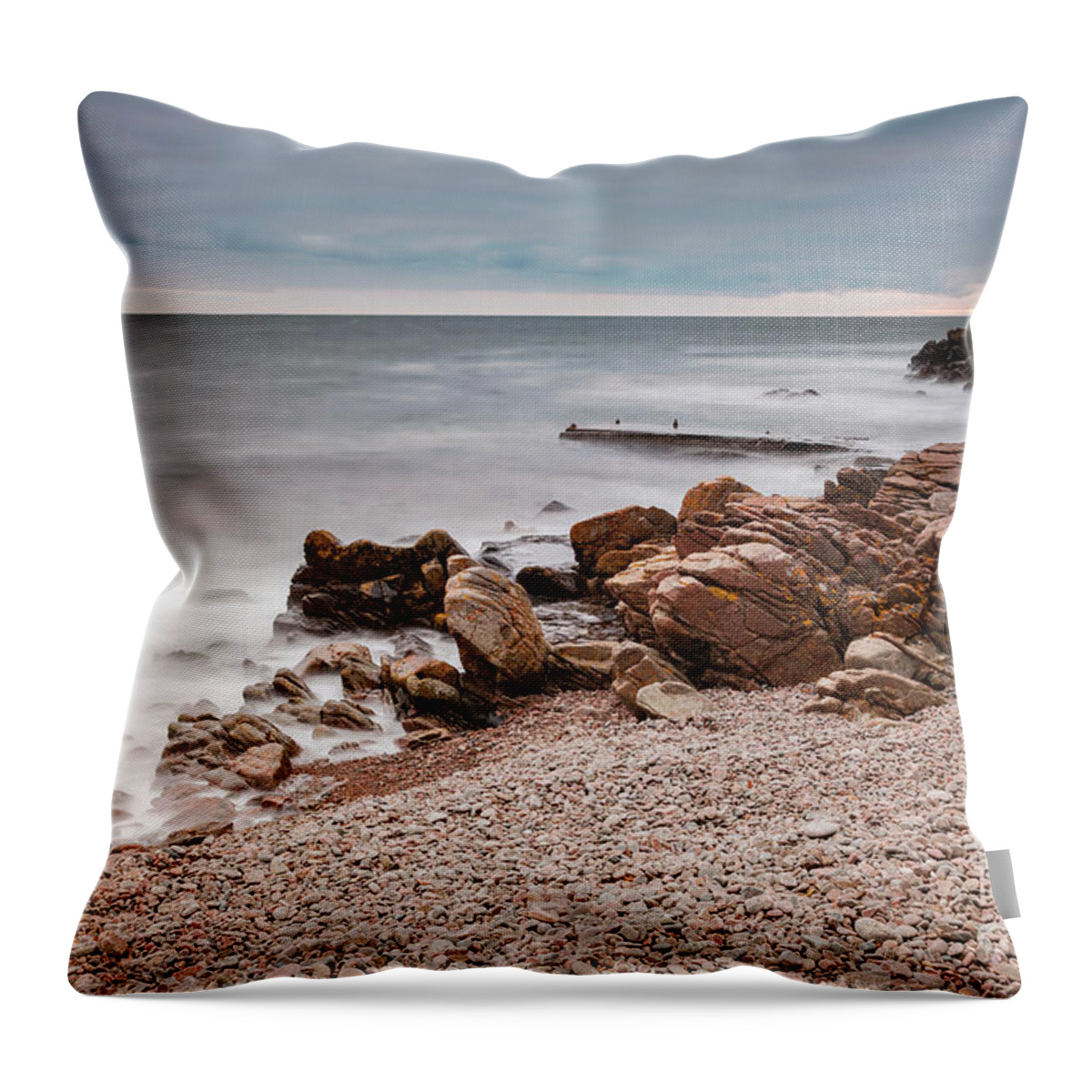 Sunset Throw Pillow featuring the photograph Kullaberg stormy beach by Sophie McAulay