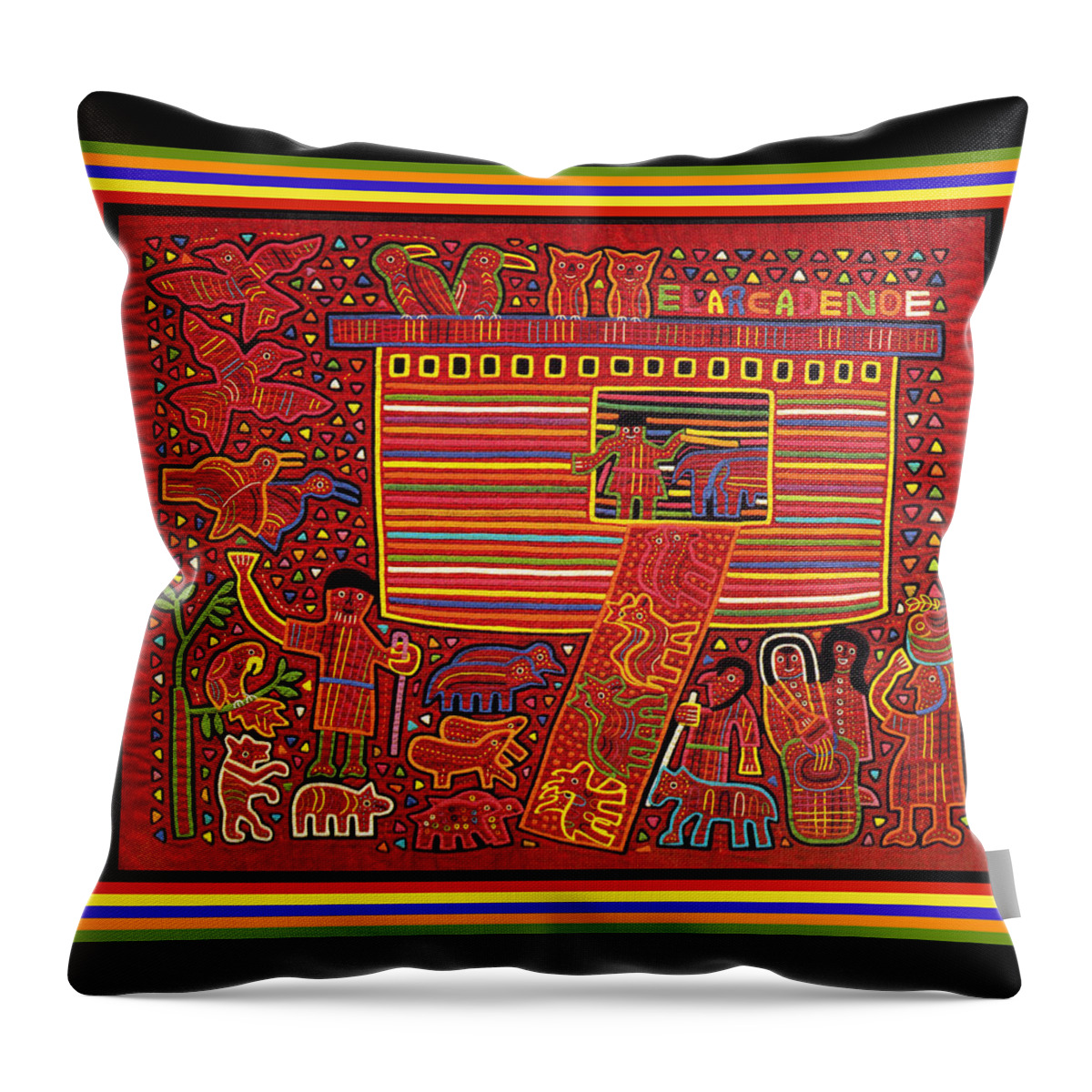 Noah's Ark Throw Pillow featuring the digital art Kuna Indian Ark by Vagabond Folk Art - Virginia Vivier