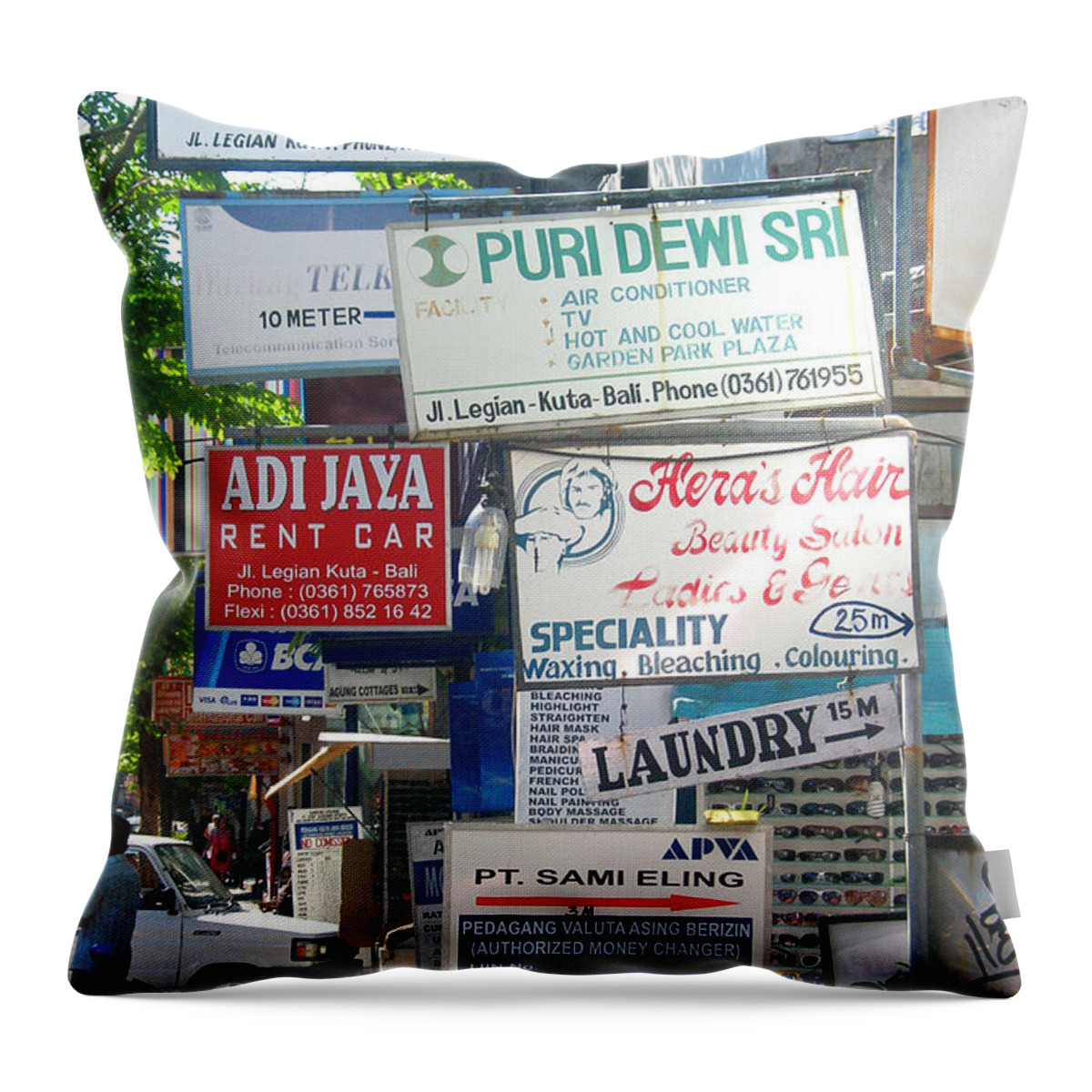 Bali Throw Pillow featuring the photograph Kuta Street Signs -- Bali by Mark Sellers