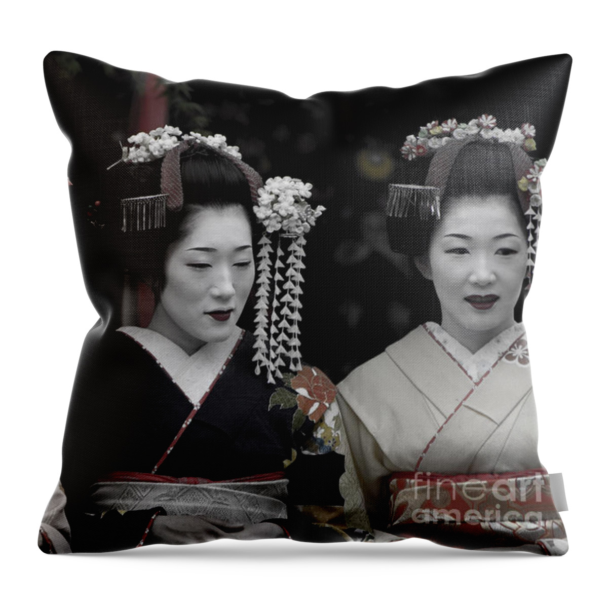 Japan Throw Pillow featuring the photograph Kyoto Geishas by Waterdancer 