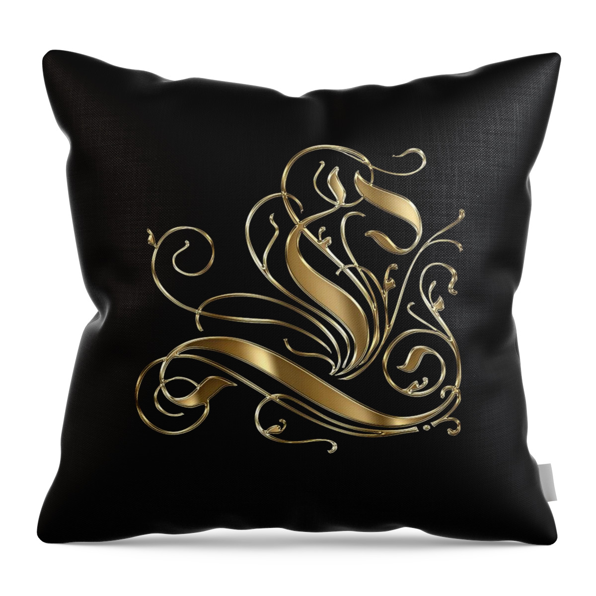 Golden Letter L Throw Pillow featuring the painting L Golden Ornamental Letter Typography by Georgeta Blanaru
