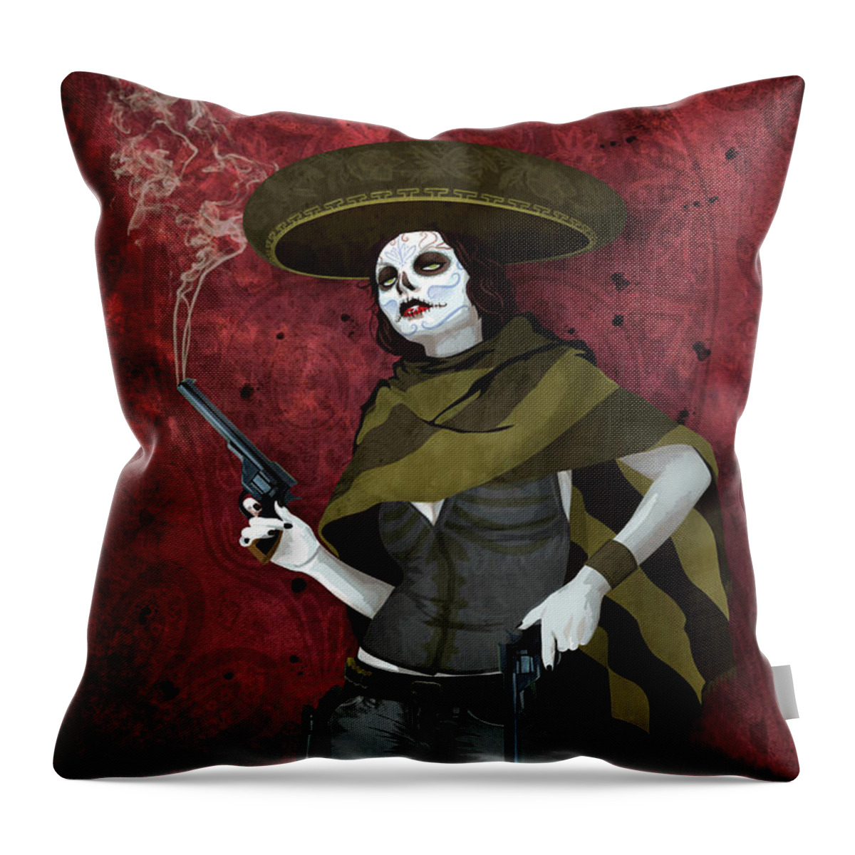 Bandida Throw Pillow featuring the digital art La Bandida Muerta by Jason Casteel