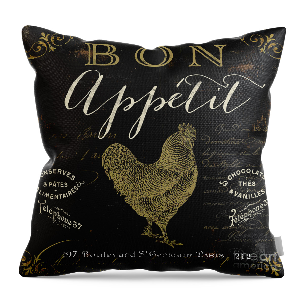 Rooster Throw Pillow featuring the painting La Cuisine V by Mindy Sommers
