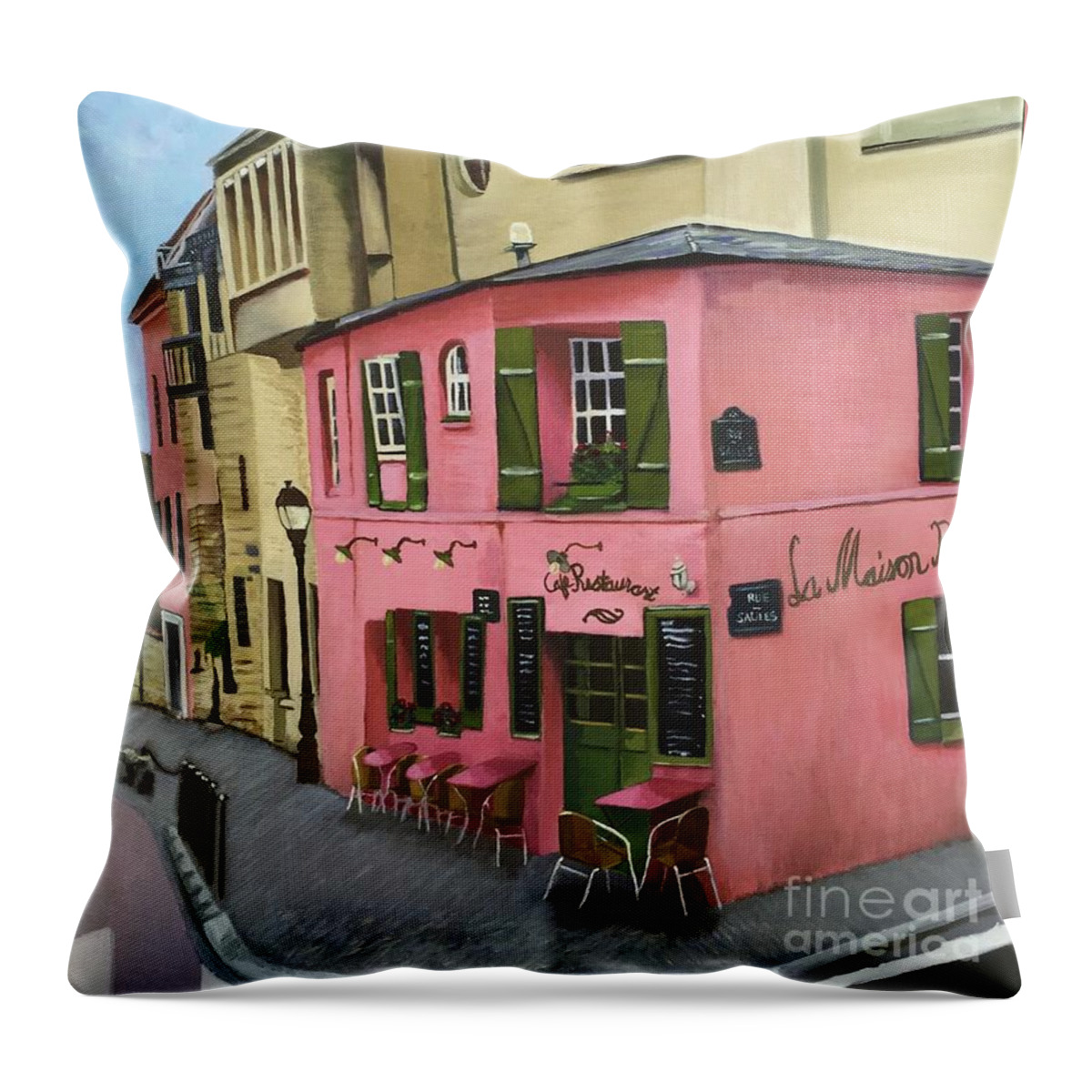 France Throw Pillow featuring the painting La Maison Rose by Jennefer Chaudhry
