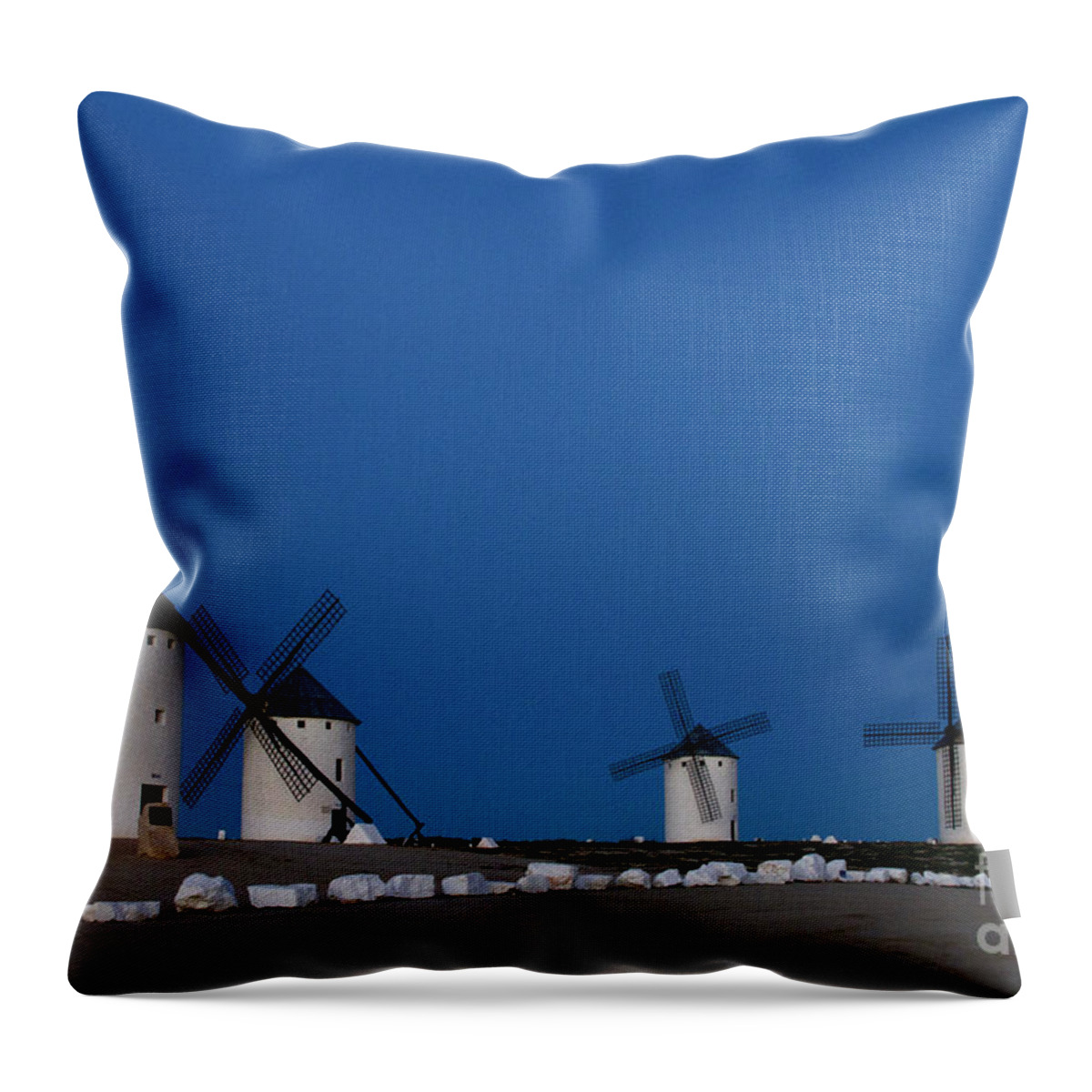 Landscape Throw Pillow featuring the photograph La Mancha Windmills by Heiko Koehrer-Wagner