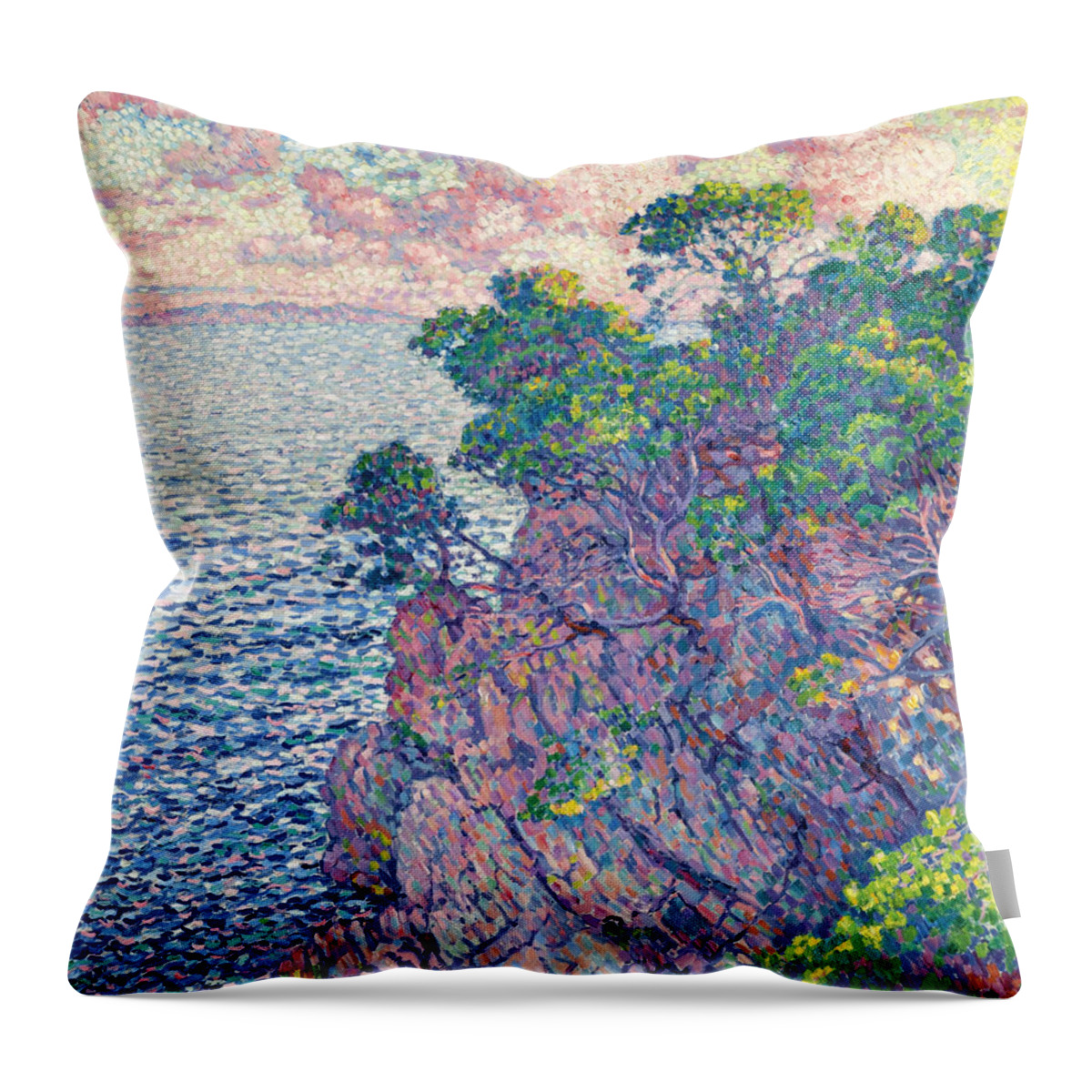 Theo Van Rysselberghe Throw Pillow featuring the painting La Pointe du Rossignol. Cape Layet by Theo van Rysselberghe