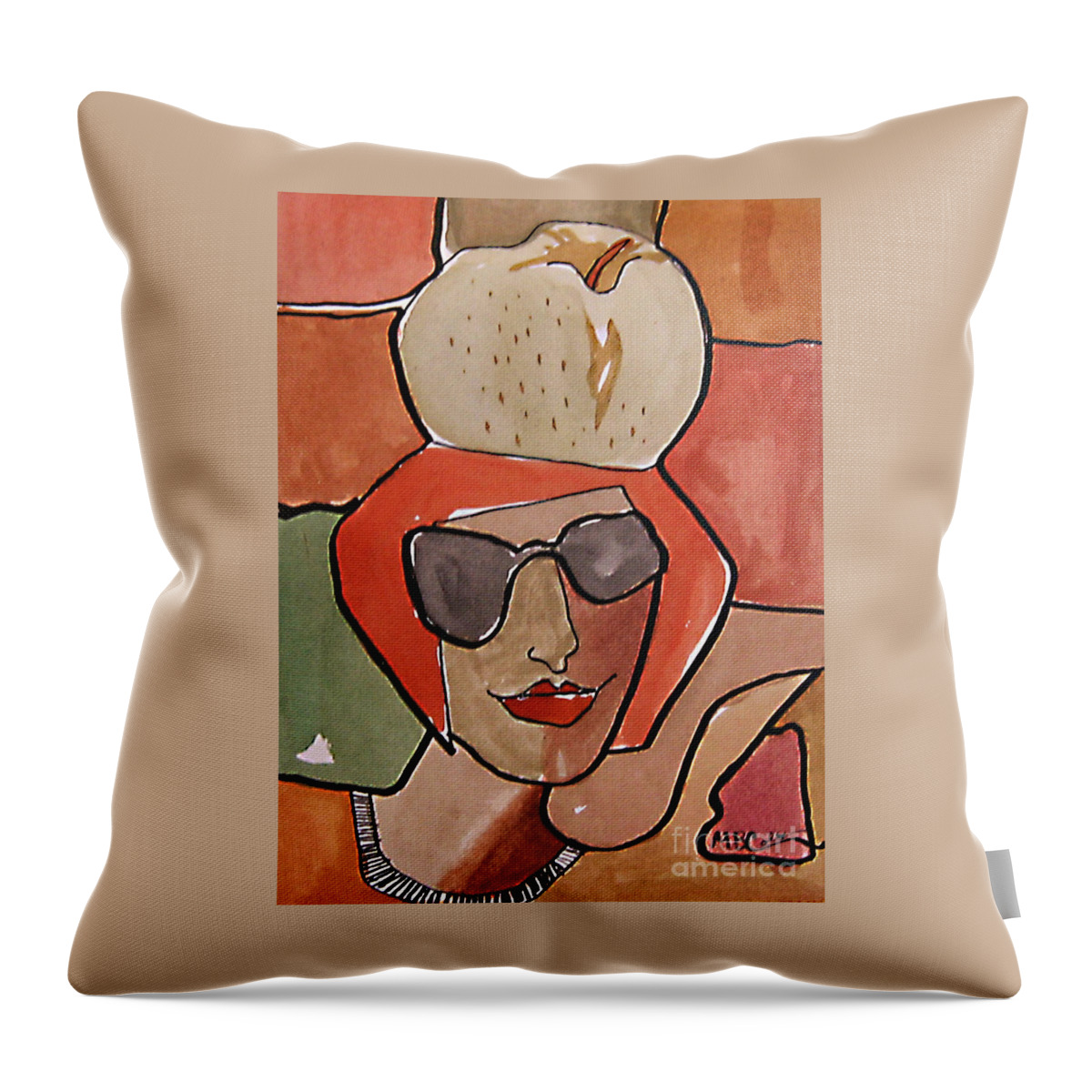 Apple Throw Pillow featuring the painting La Pomme by Marilyn Brooks