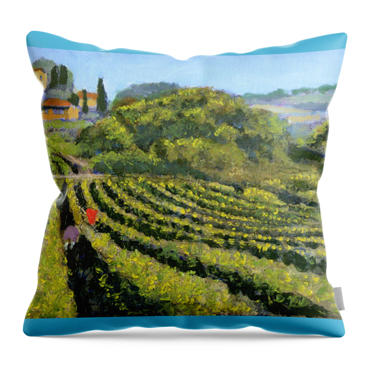Grapes Throw Pillow featuring the painting La Raccolte delle Uva by David Zimmerman