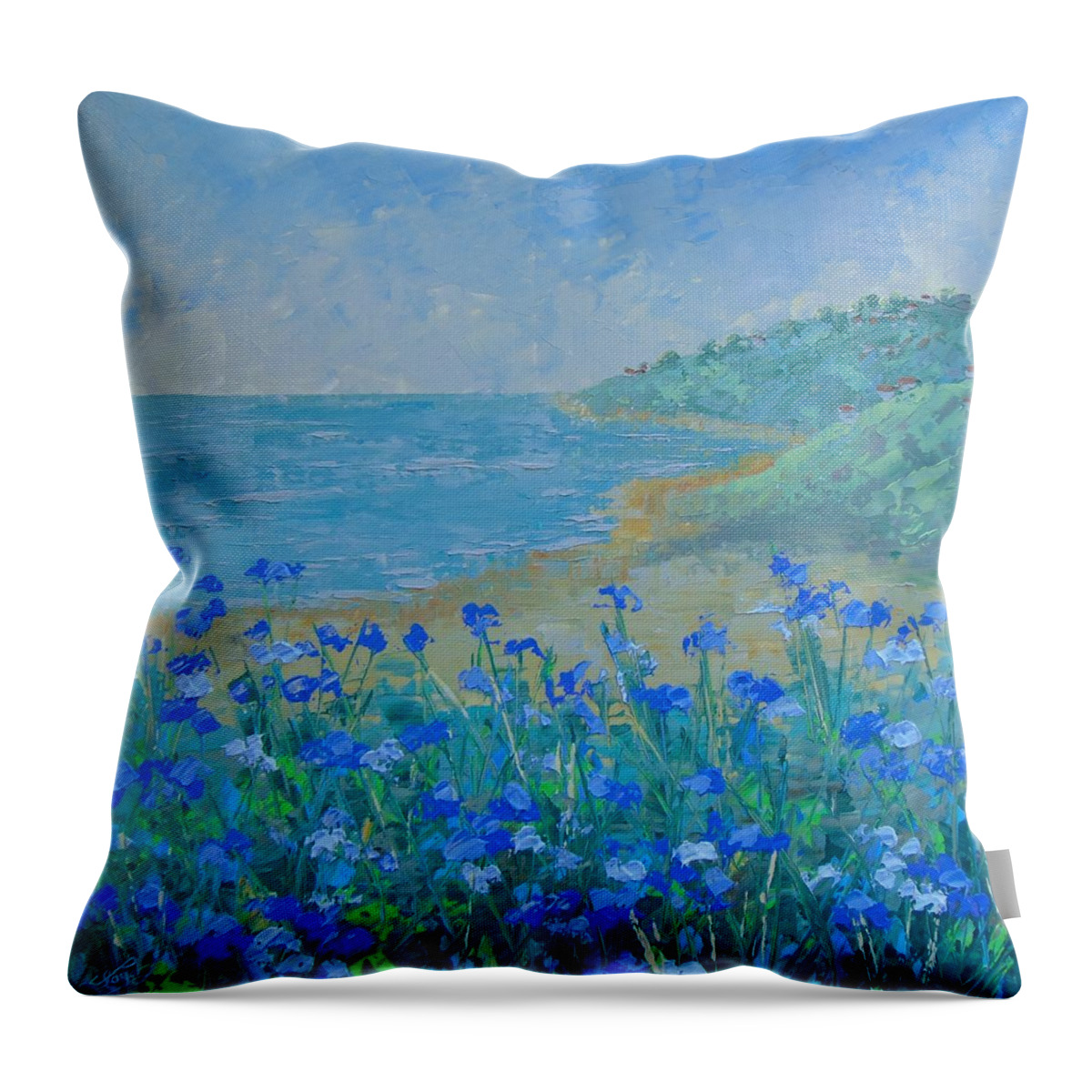 Floral Throw Pillow featuring the painting La riviera France by Frederic Payet