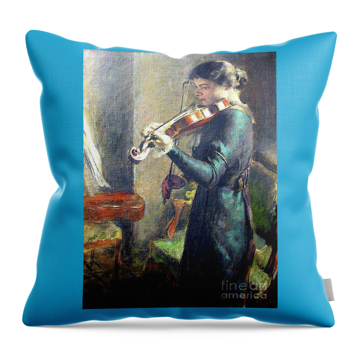Uspd: Reproduction Throw Pillow featuring the painting La Violoniste by PGReproductions