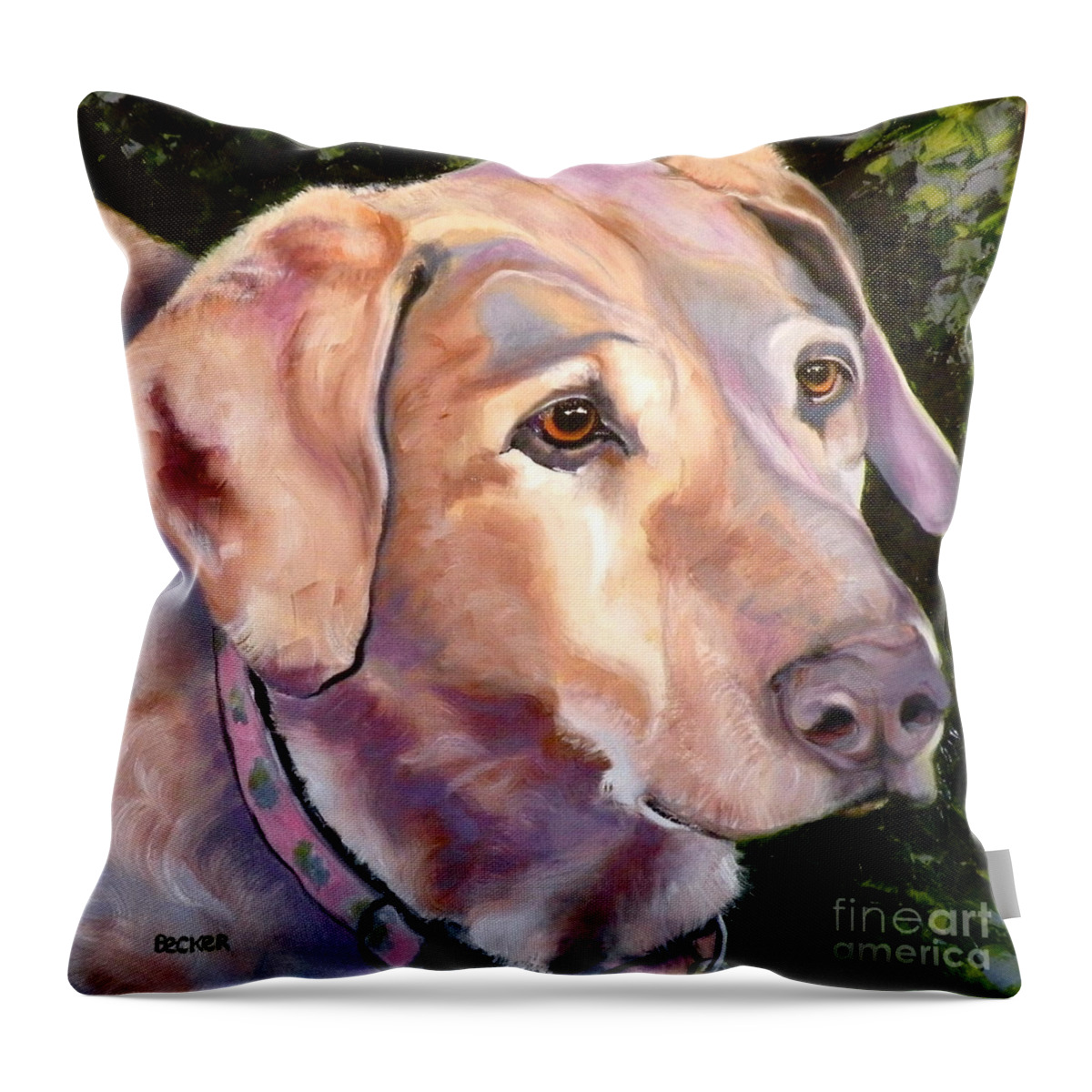 Yellow Lab Paintings Throw Pillow featuring the painting Lab One of a Kind by Susan A Becker