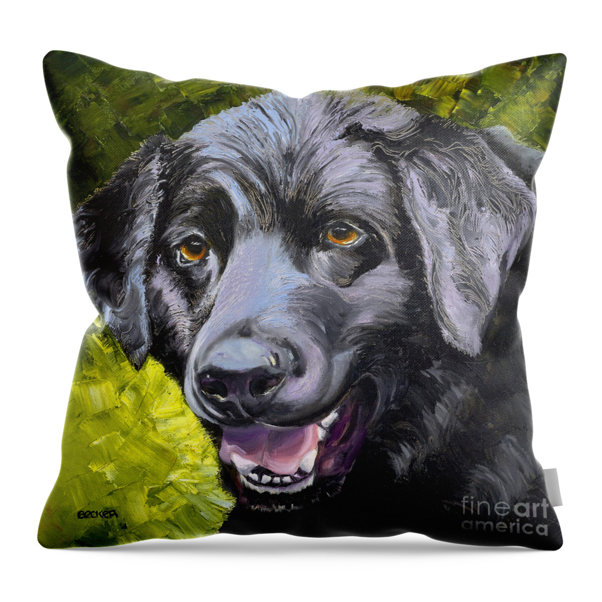 Labrador Retriever Throw Pillow featuring the painting Lab Out of the Pond by Susan A Becker