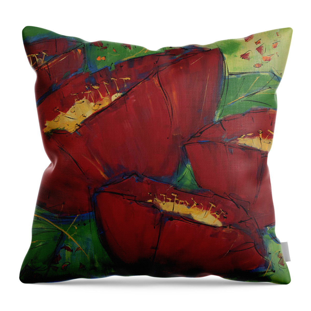 Poppy Throw Pillow featuring the painting Ladies in Red by Terri Einer