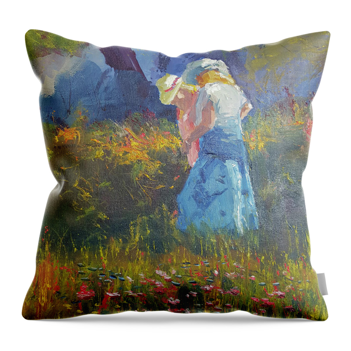 Impressionism Throw Pillow featuring the painting Ladies In The Woods by Russell Collins