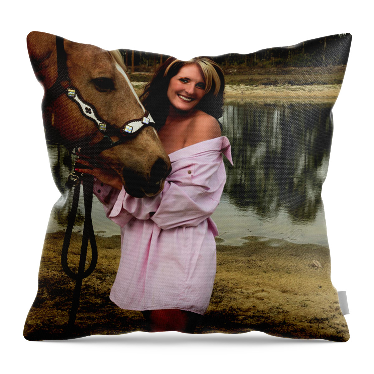 Gina Throw Pillow featuring the photograph Lady and her Horse by Keith Lovejoy