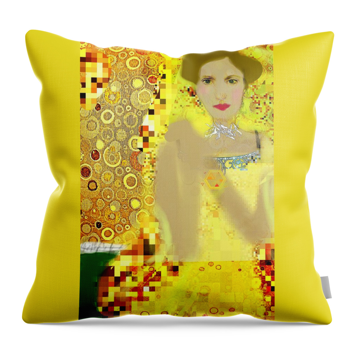 Adele Block Bauer Throw Pillow featuring the digital art Lady In Gold Whimsy by Pamela Smale Williams