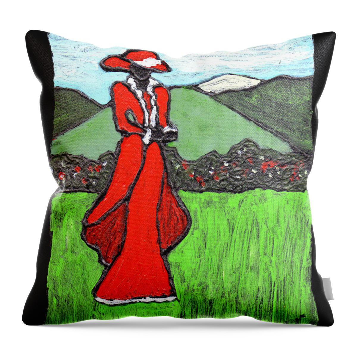 Red Throw Pillow featuring the painting Lady in Red by Wayne Potrafka