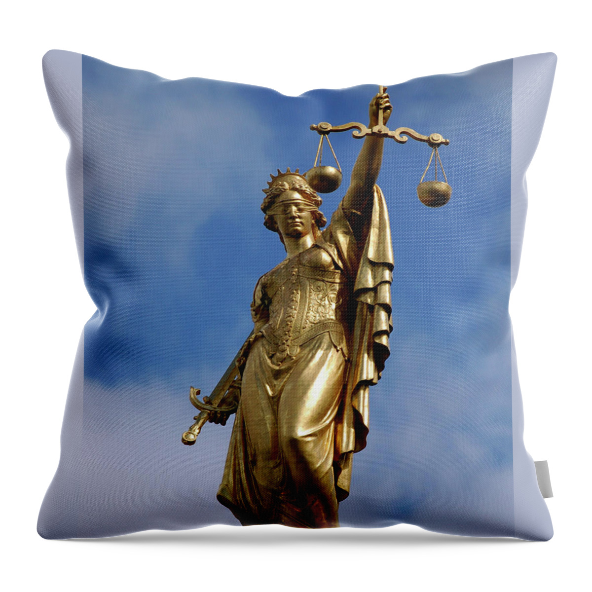 Statue Throw Pillow featuring the photograph Lady Justice in Bruges by RicardMN Photography