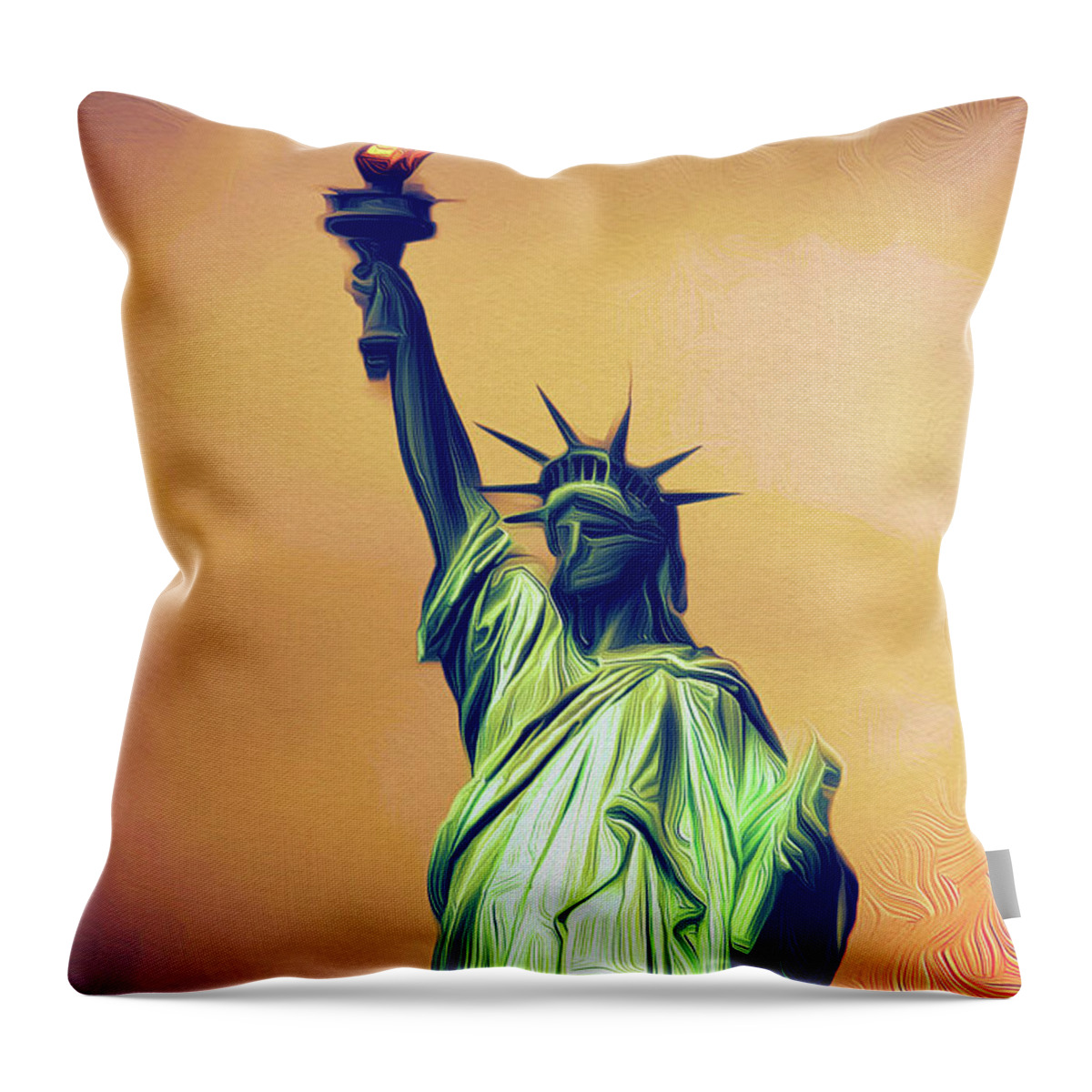 Statue Throw Pillow featuring the painting Lady Liberty by Prince Andre Faubert