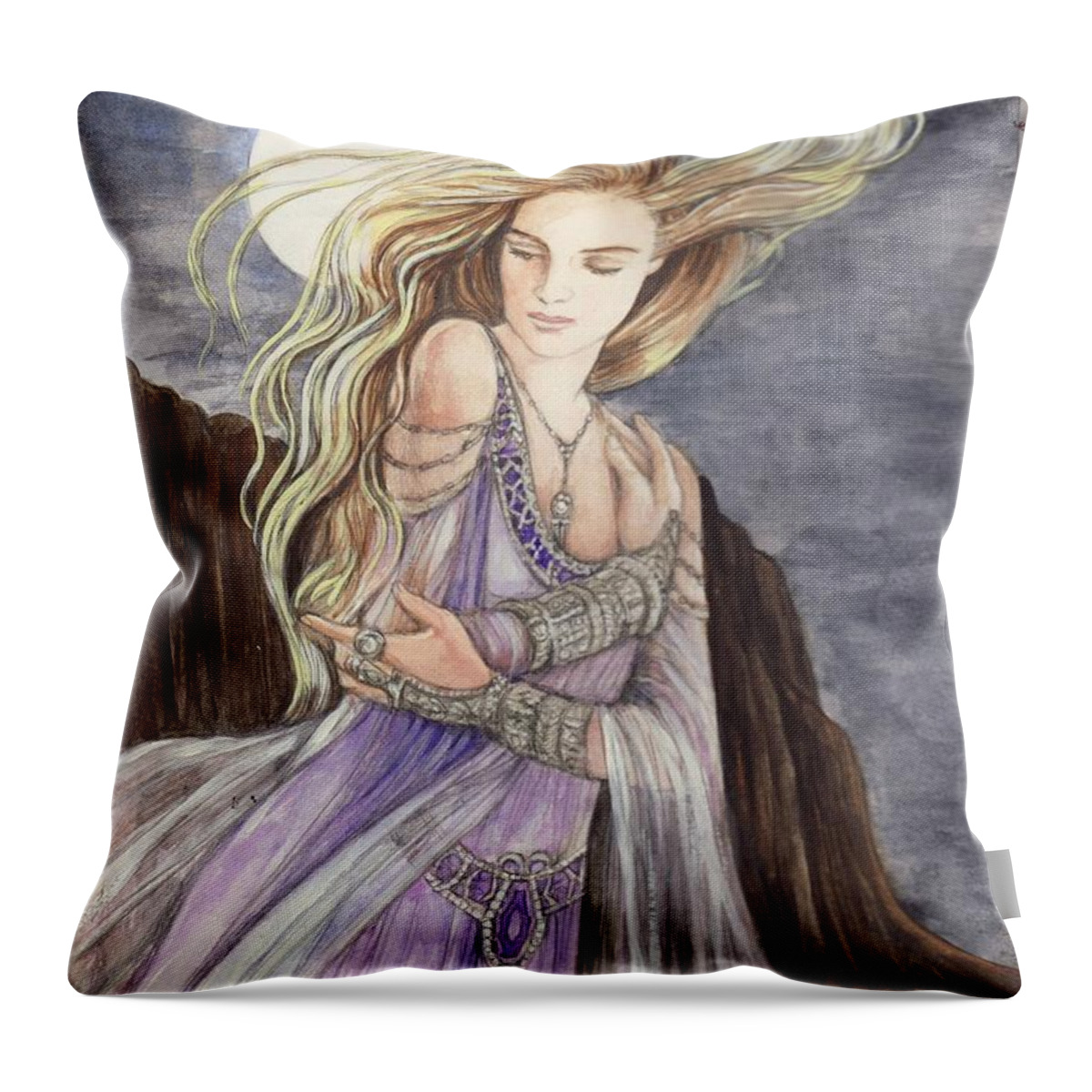 Lady Throw Pillow featuring the painting Lady of the Moon by Morgan Fitzsimons