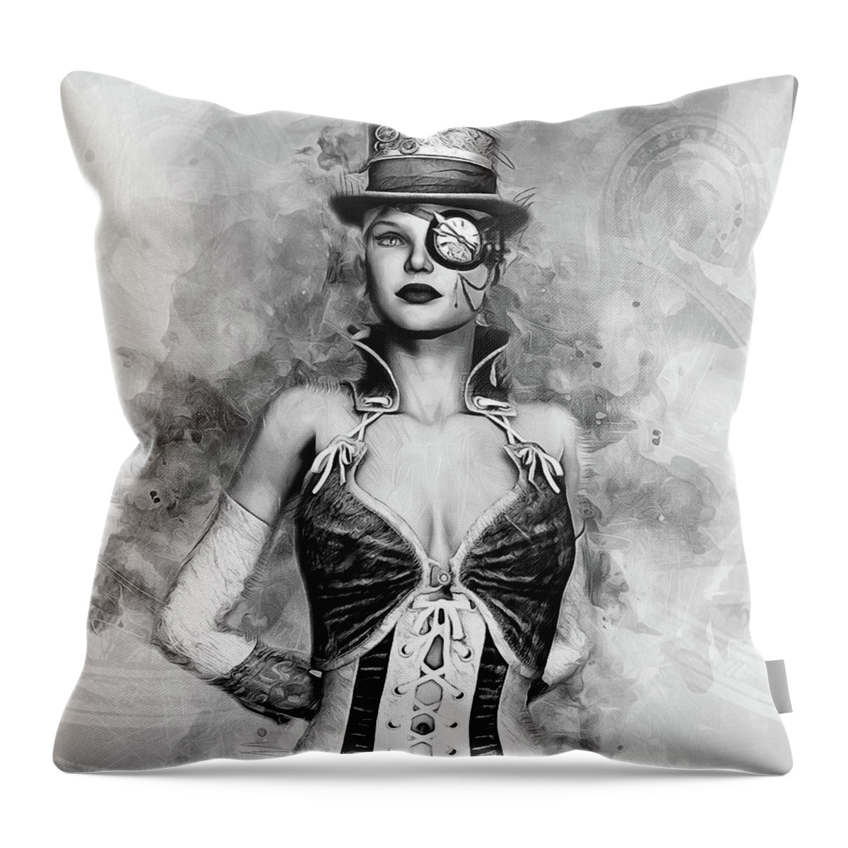 Steam Punk Throw Pillow featuring the digital art Lady Steampunk by Ian Mitchell