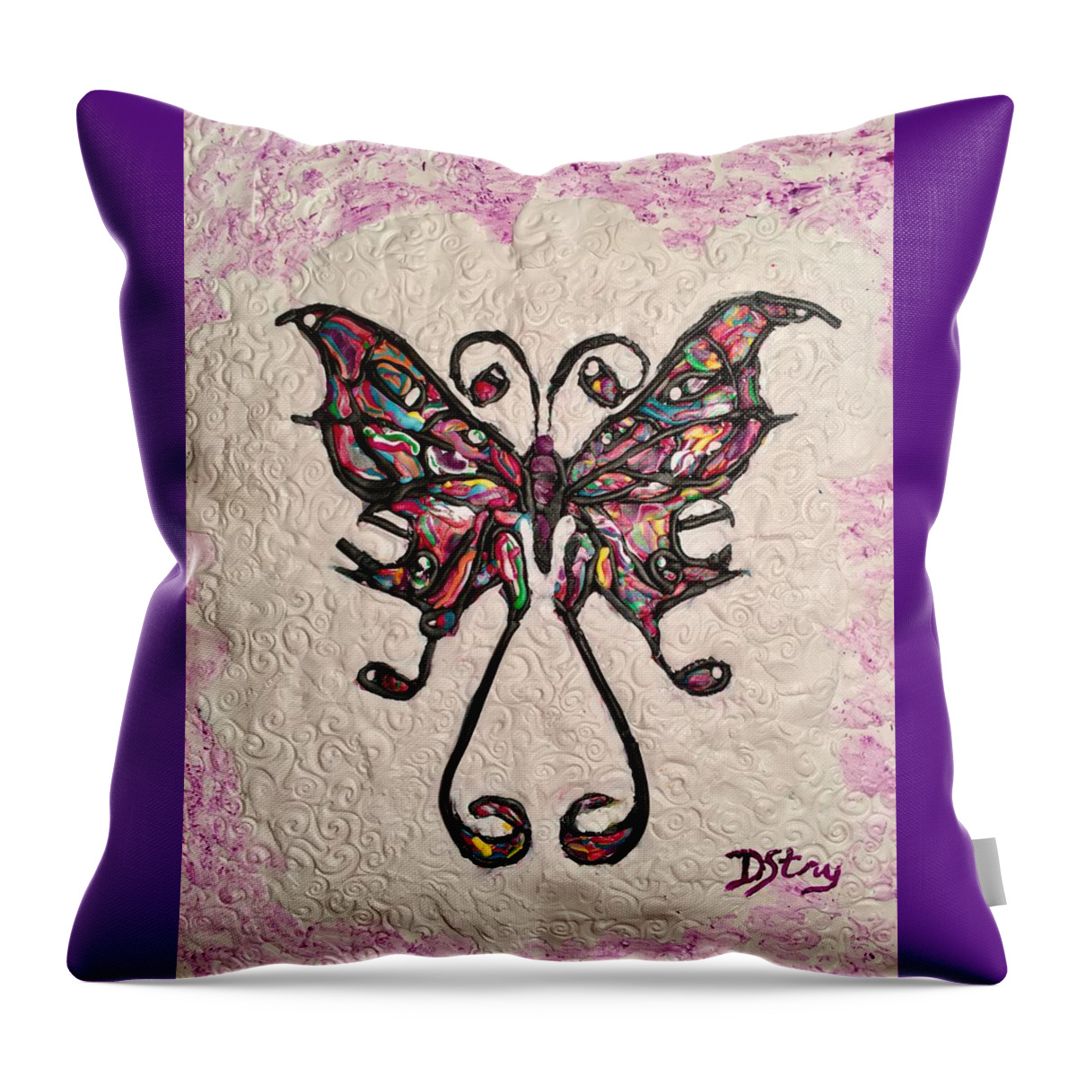 Butterfly Throw Pillow featuring the mixed media Lady T by Deborah Stanley