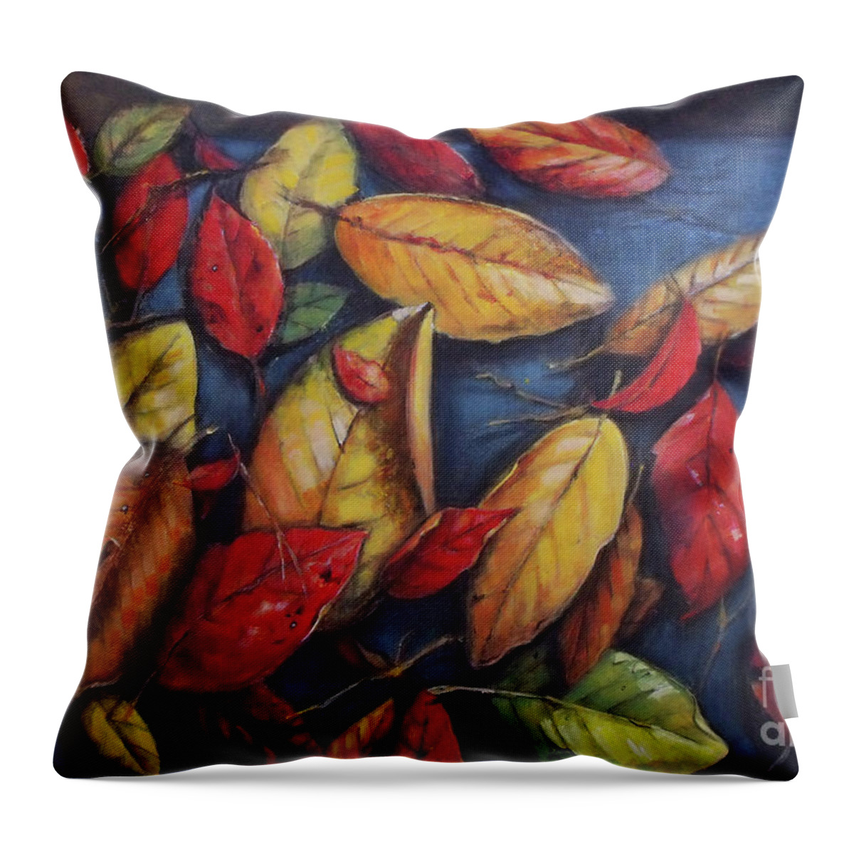 Ladybug Throw Pillow featuring the painting Ladybug and the Leaves leaf autumn pattern by Mary Hubley