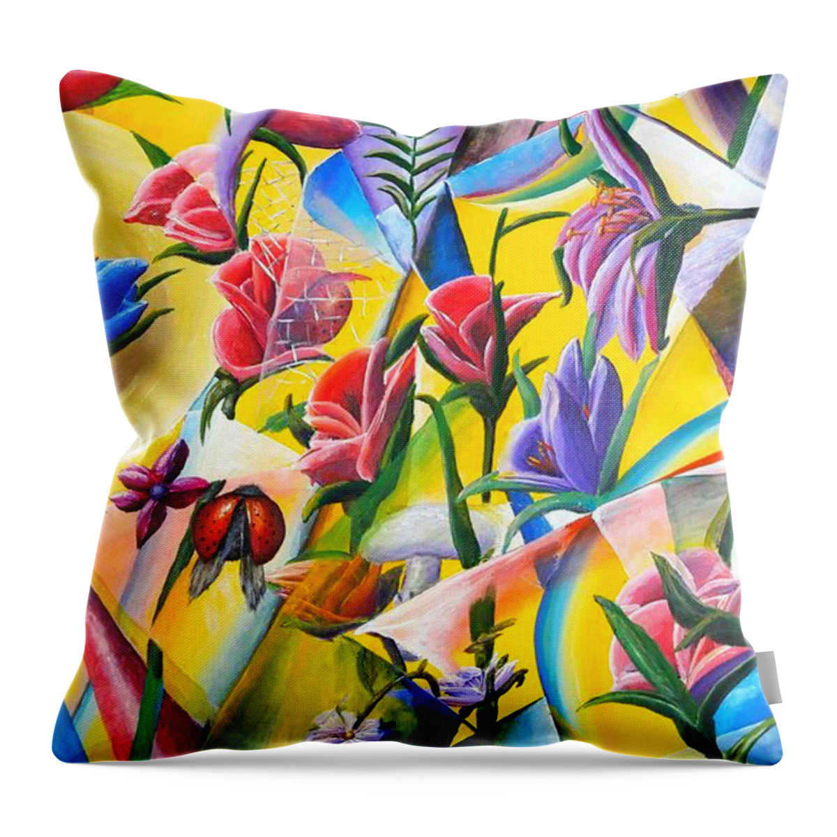 Bug Throw Pillow featuring the painting Ladybug in Trouble by Medea Ioseliani