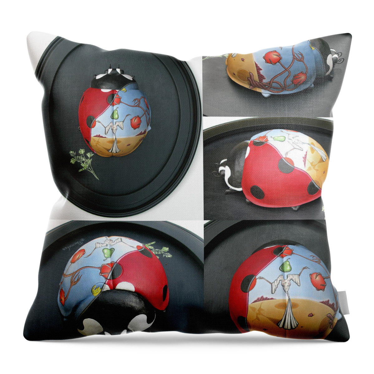  Throw Pillow featuring the painting Ladybug on the Half Shell by Paxton Mobley