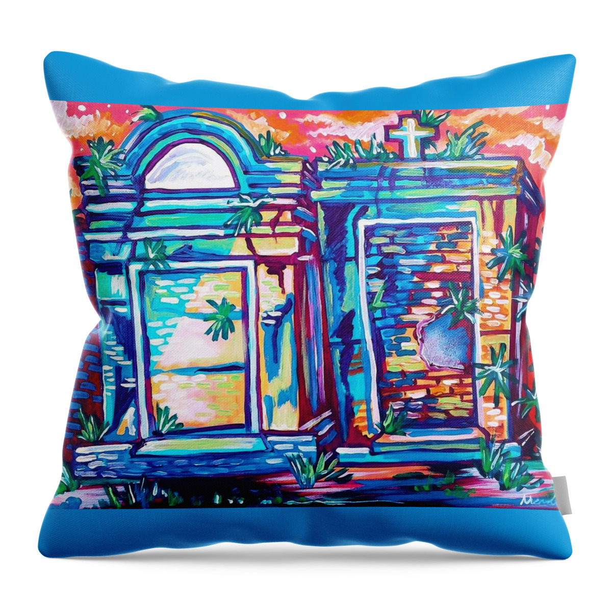 #paintourcemetaries Throw Pillow featuring the painting Lafayette Cemetary New Orleans by Mardi Claw