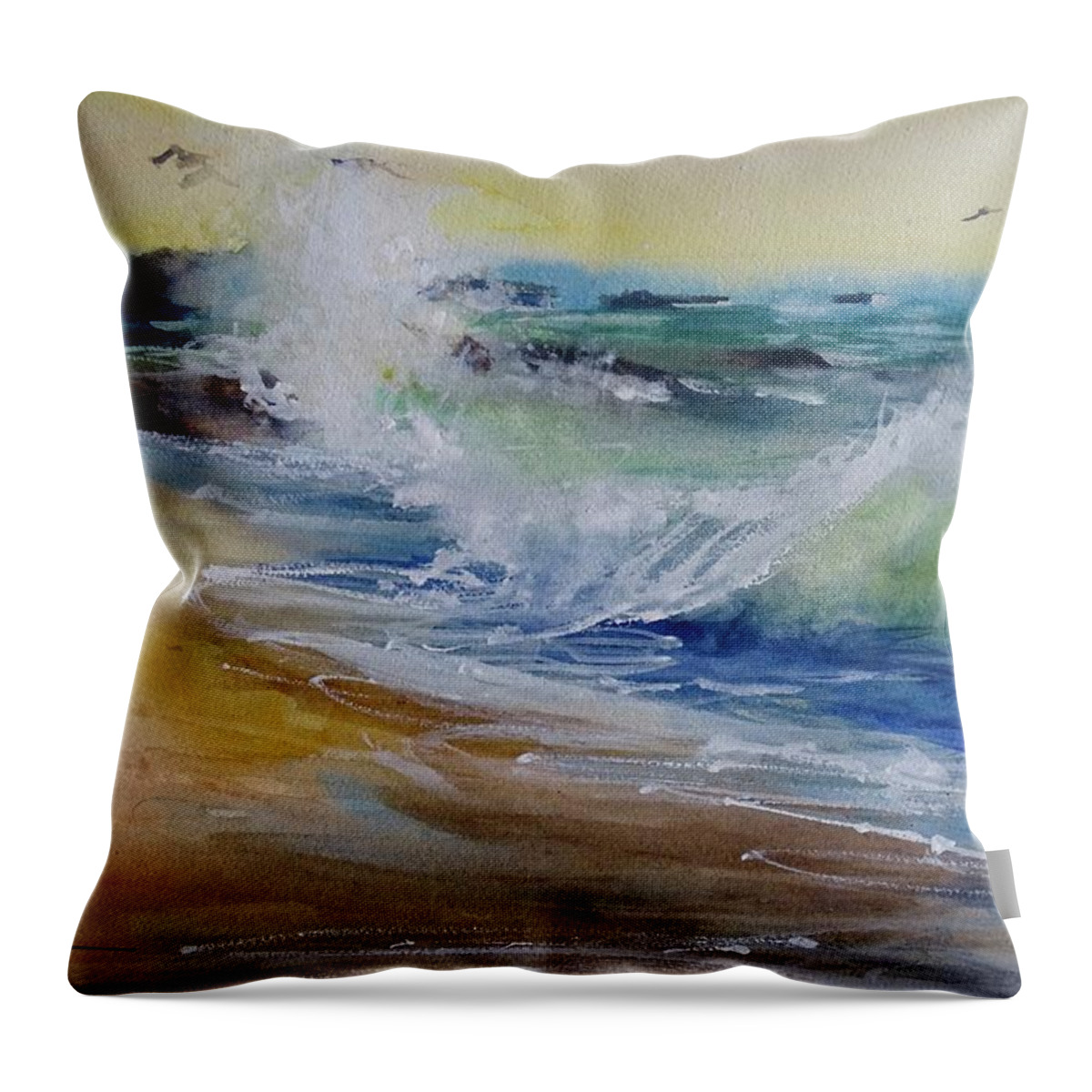 Laguna Beach Throw Pillow featuring the painting Laguna Beach Wave South View by Sandra Strohschein