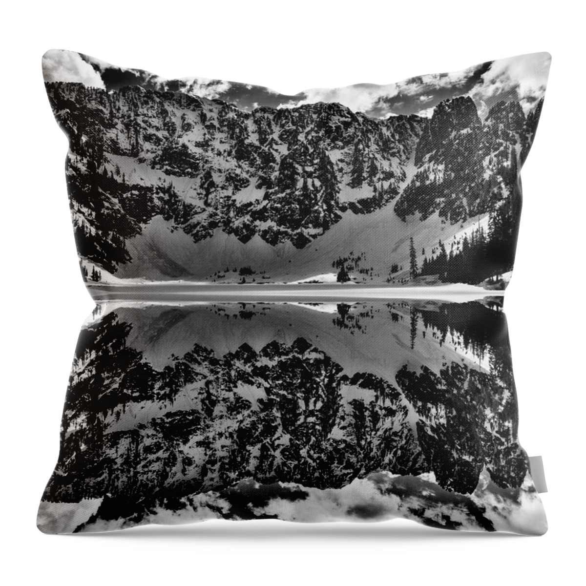 Reflection Throw Pillow featuring the digital art Lake 22 Winter Black and White Reflection by Pelo Blanco Photo