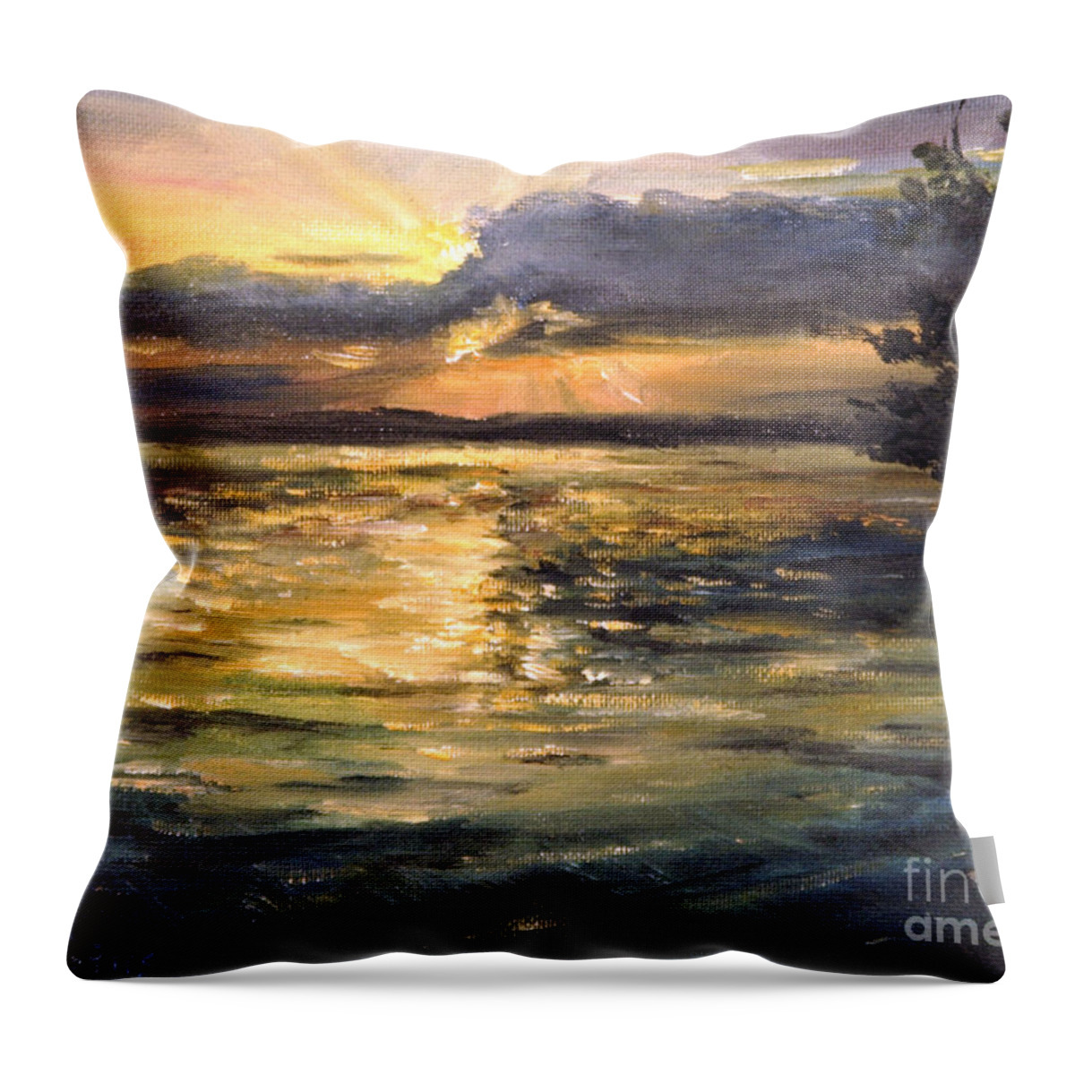 Lake Throw Pillow featuring the painting Lake by Arturas Slapsys