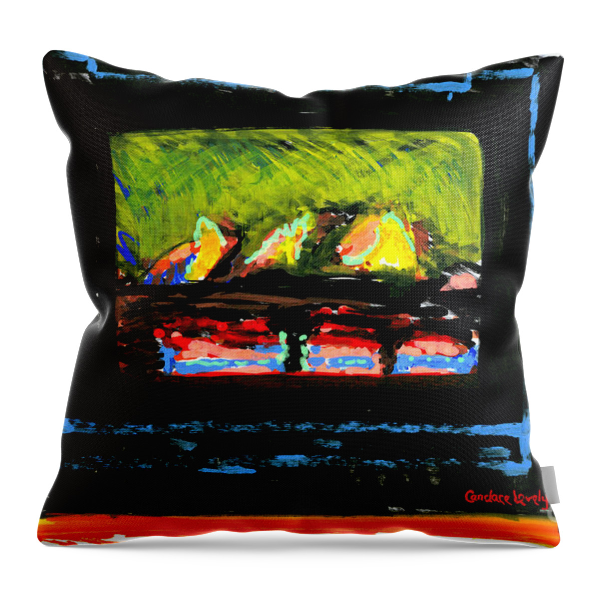 Fire Throw Pillow featuring the painting Lake Champlain Fireplace by Candace Lovely