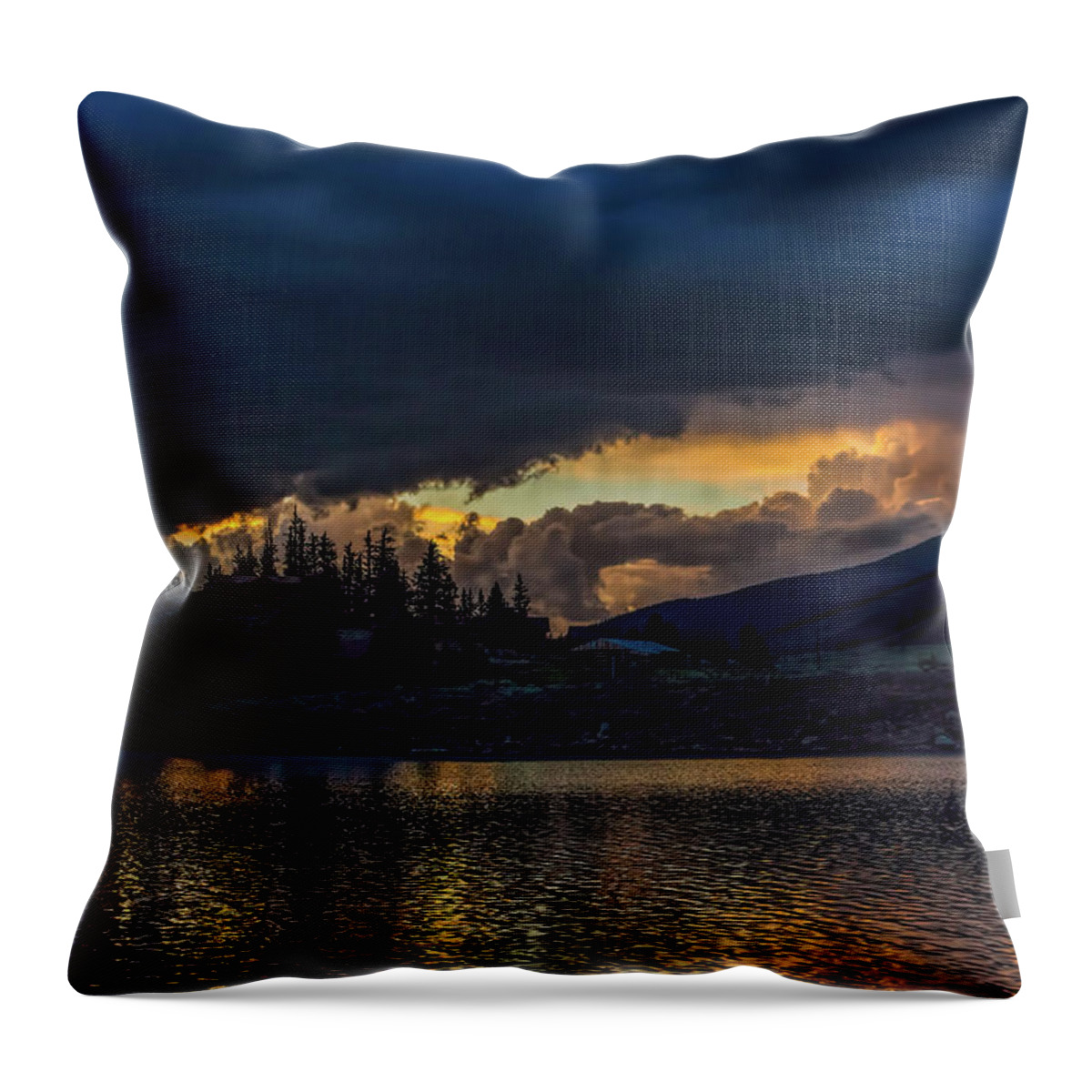 Sunset Throw Pillow featuring the photograph Lake Dillon Stormy Sunset by Stephen Johnson