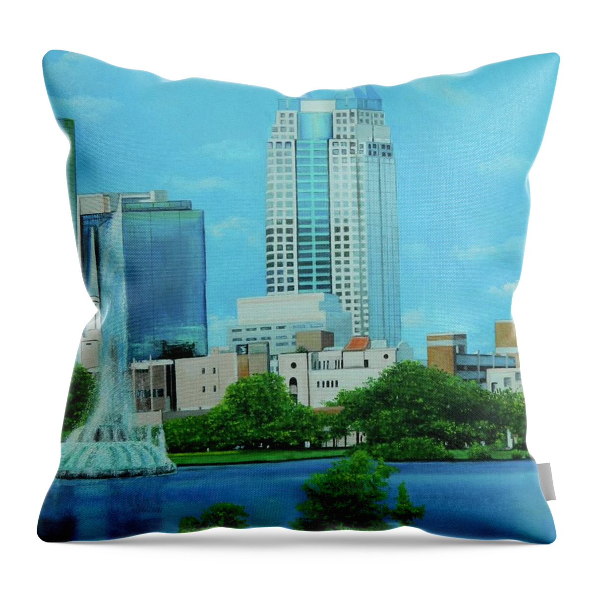 Lake Throw Pillow featuring the painting Orlando Standing Tall by Kenneth Harris