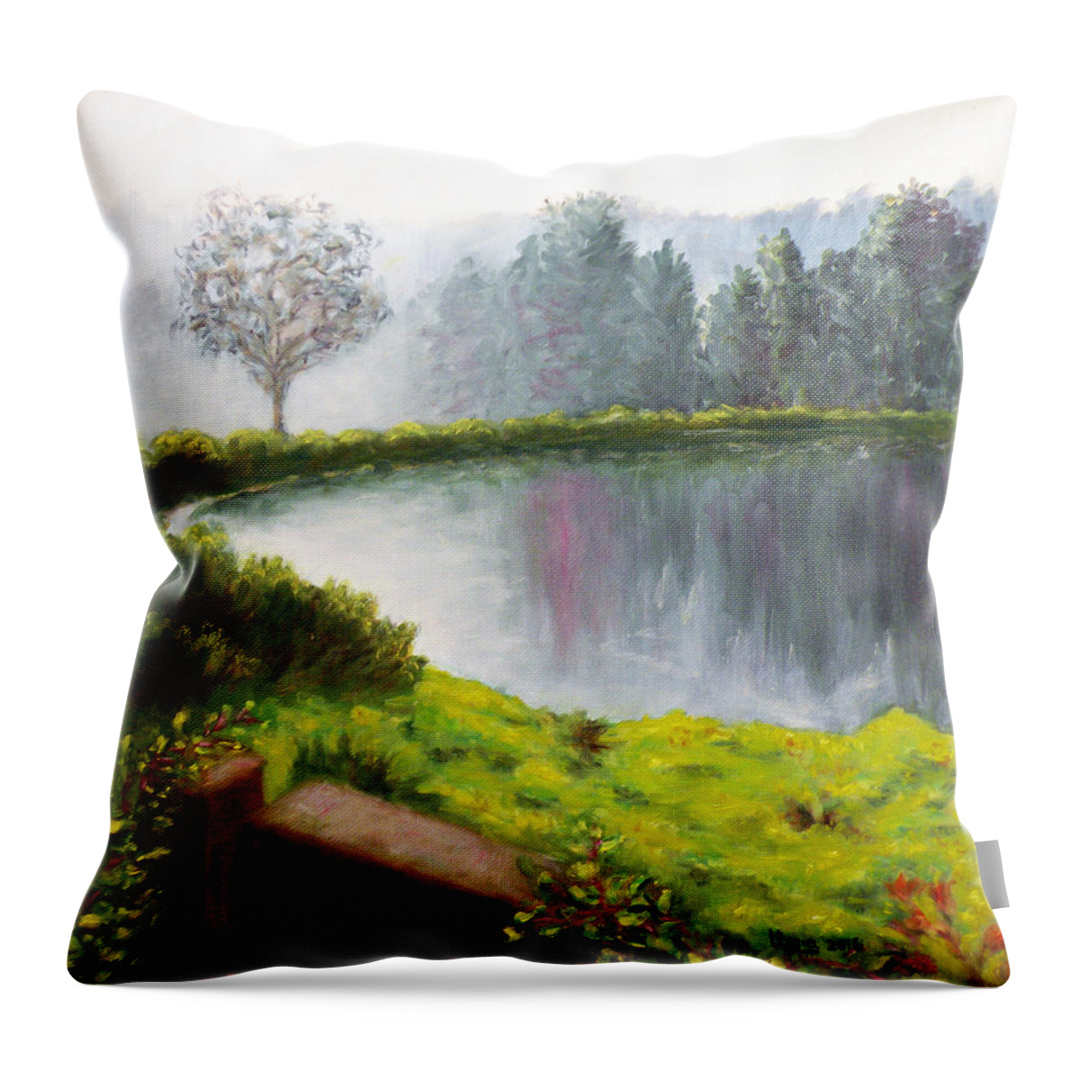 Lake In The Part Throw Pillow featuring the painting Lake in the park by Uma Krishnamoorthy