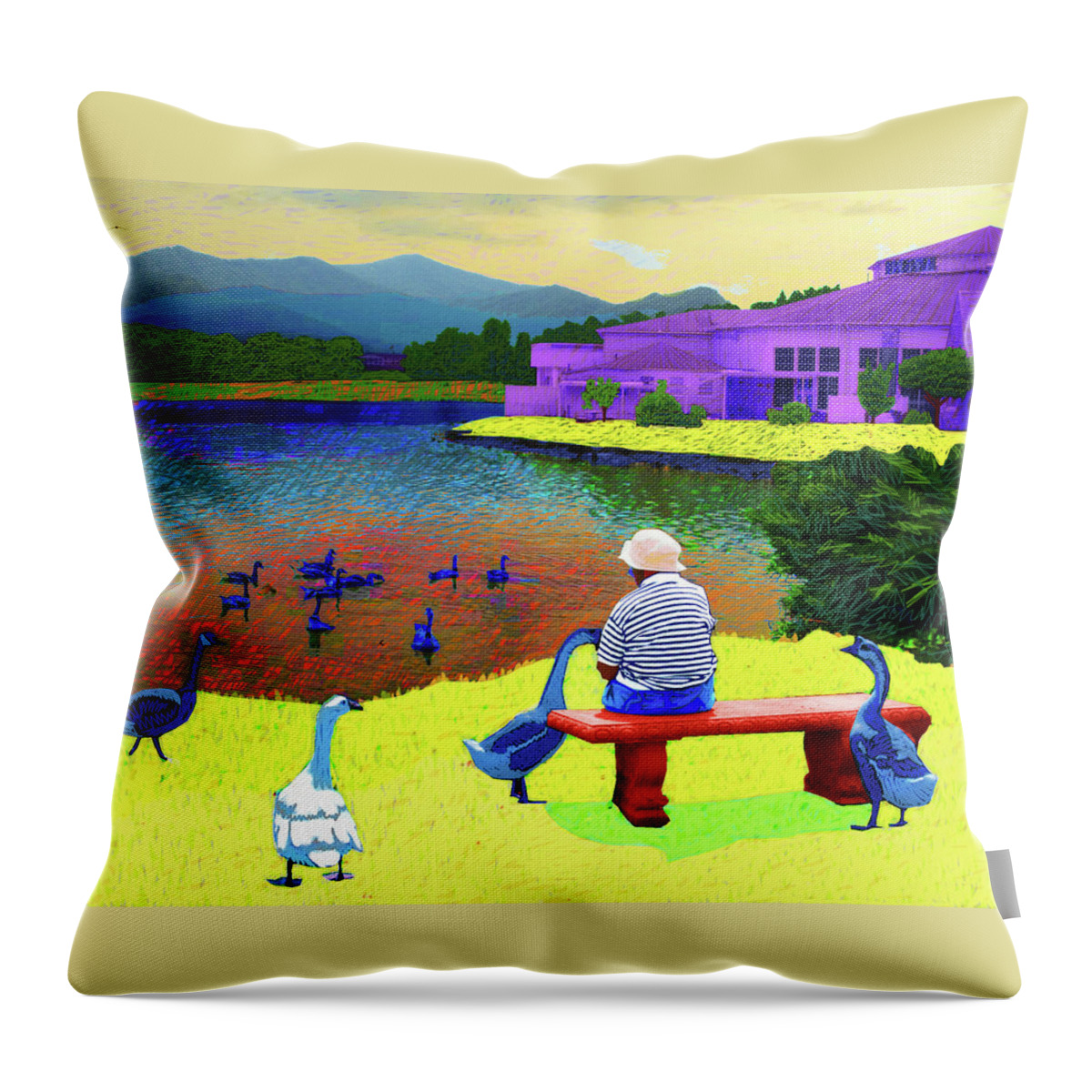 Lake Throw Pillow featuring the digital art Lake Junaluska Geese by Rod Whyte
